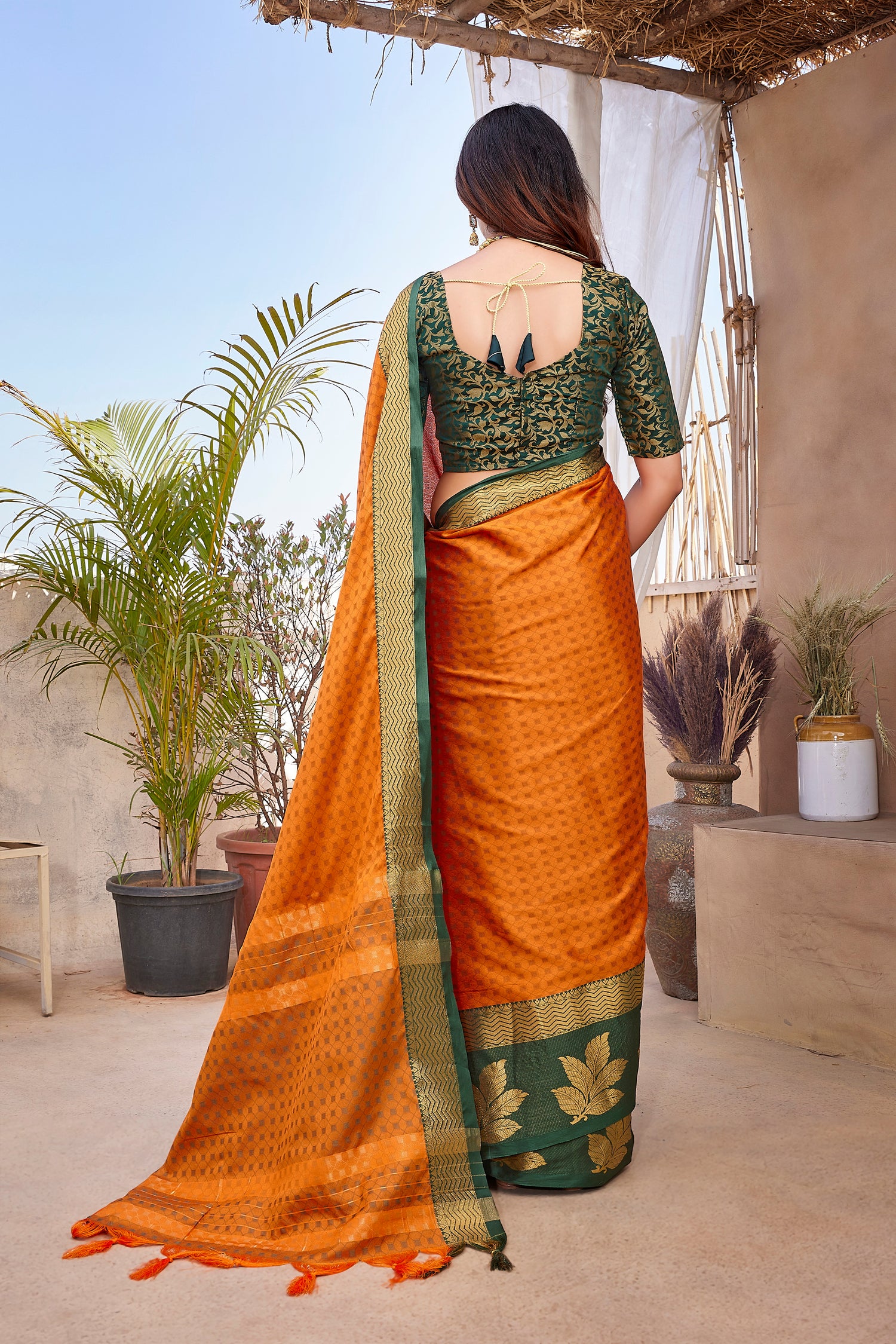 Traditional Attire Orange Color Aura Silk Saree