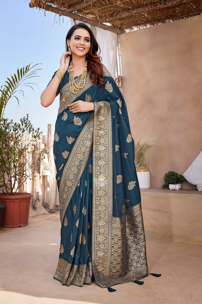 Blue Color Party Wear Paithani Silk Saree