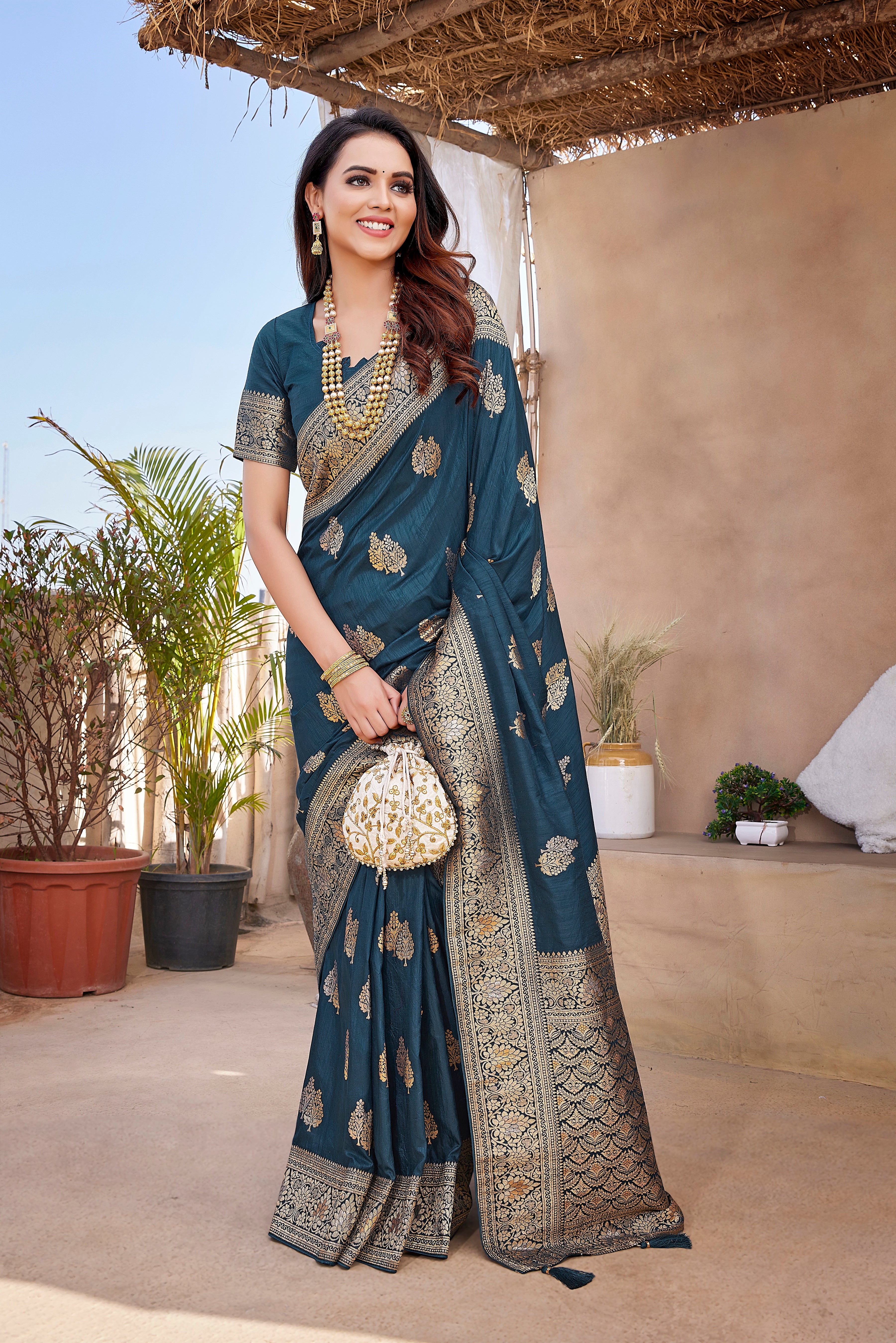 Blue Color Party Wear Paithani Silk Saree