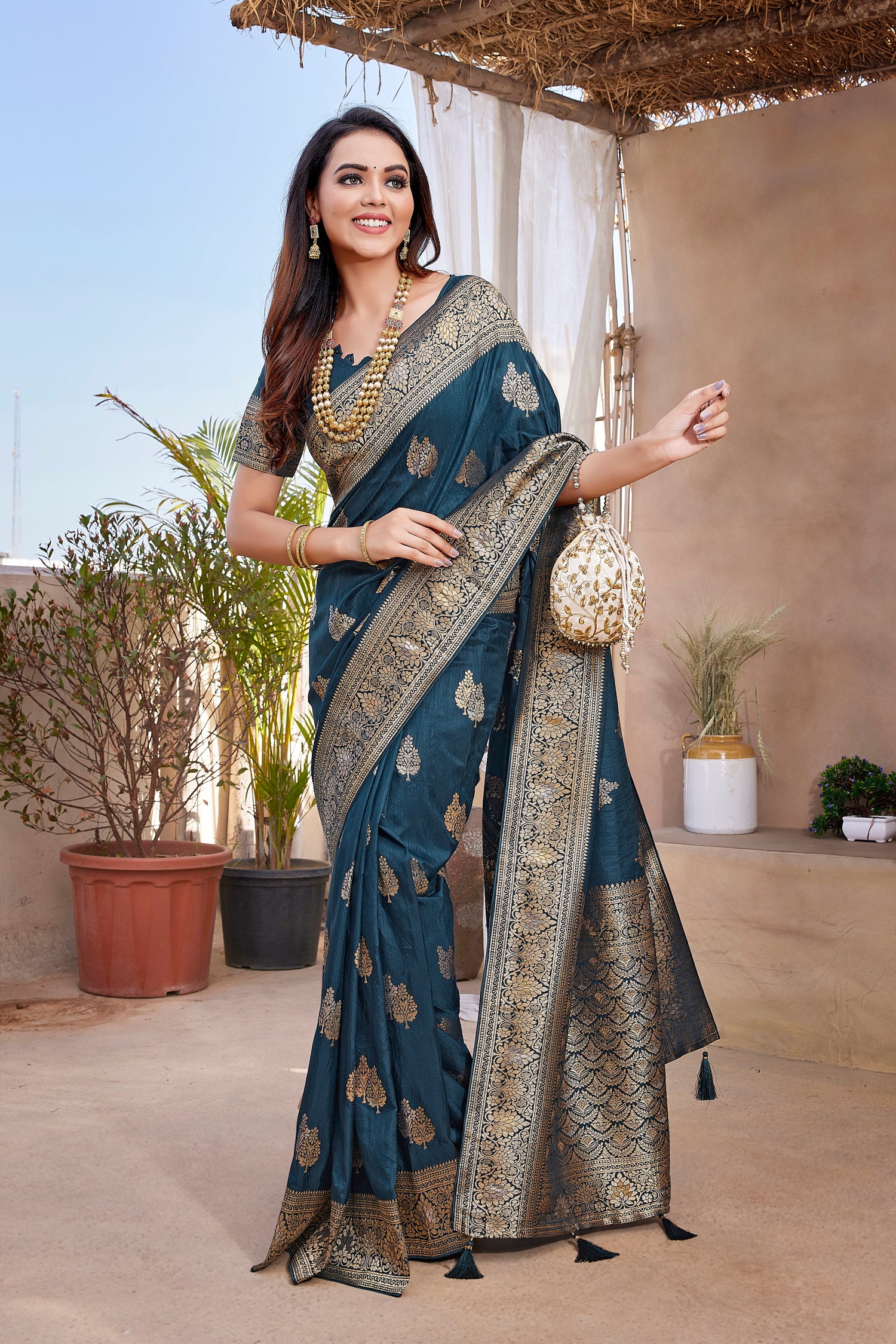 Blue Color Party Wear Paithani Silk Saree