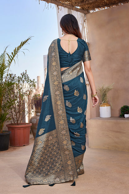 Blue Color Party Wear Paithani Silk Saree