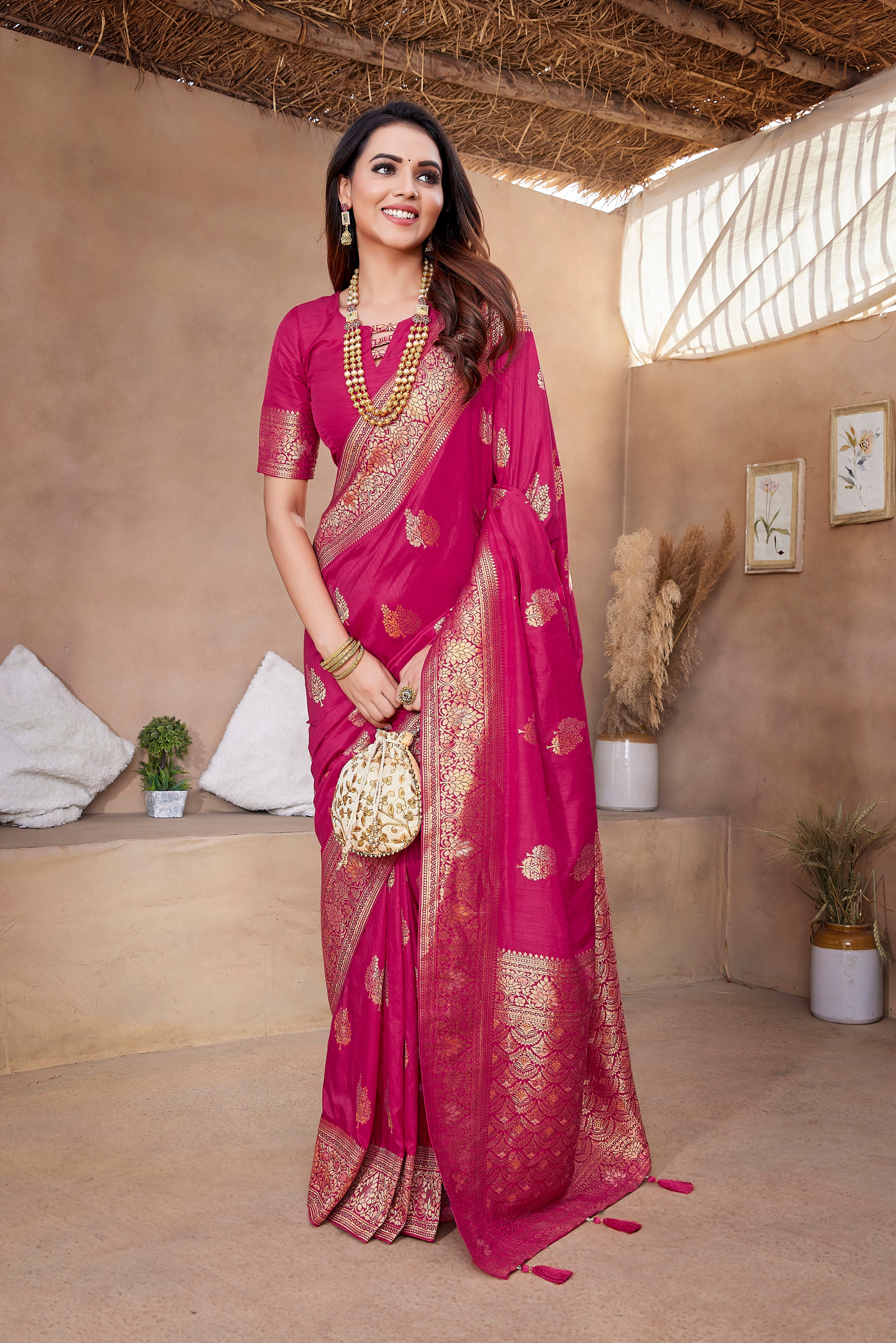 Elegance Paithani Silk Pink Color Saree