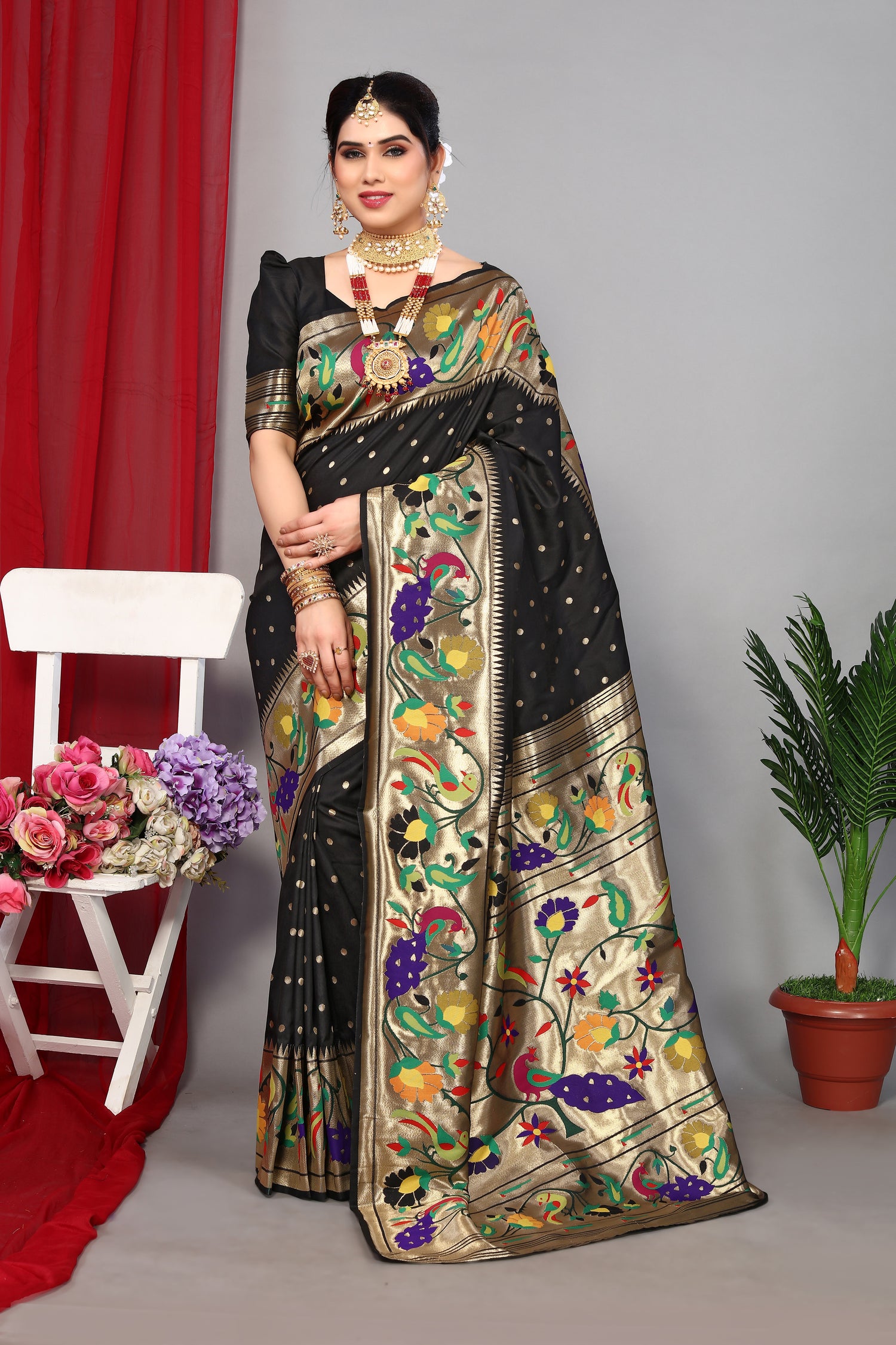 Graceful Black color Paithani Silk Soft Saree