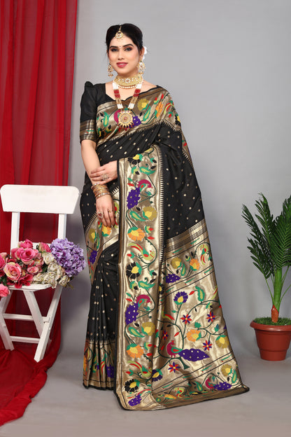 Graceful Black color Paithani Silk Soft Saree