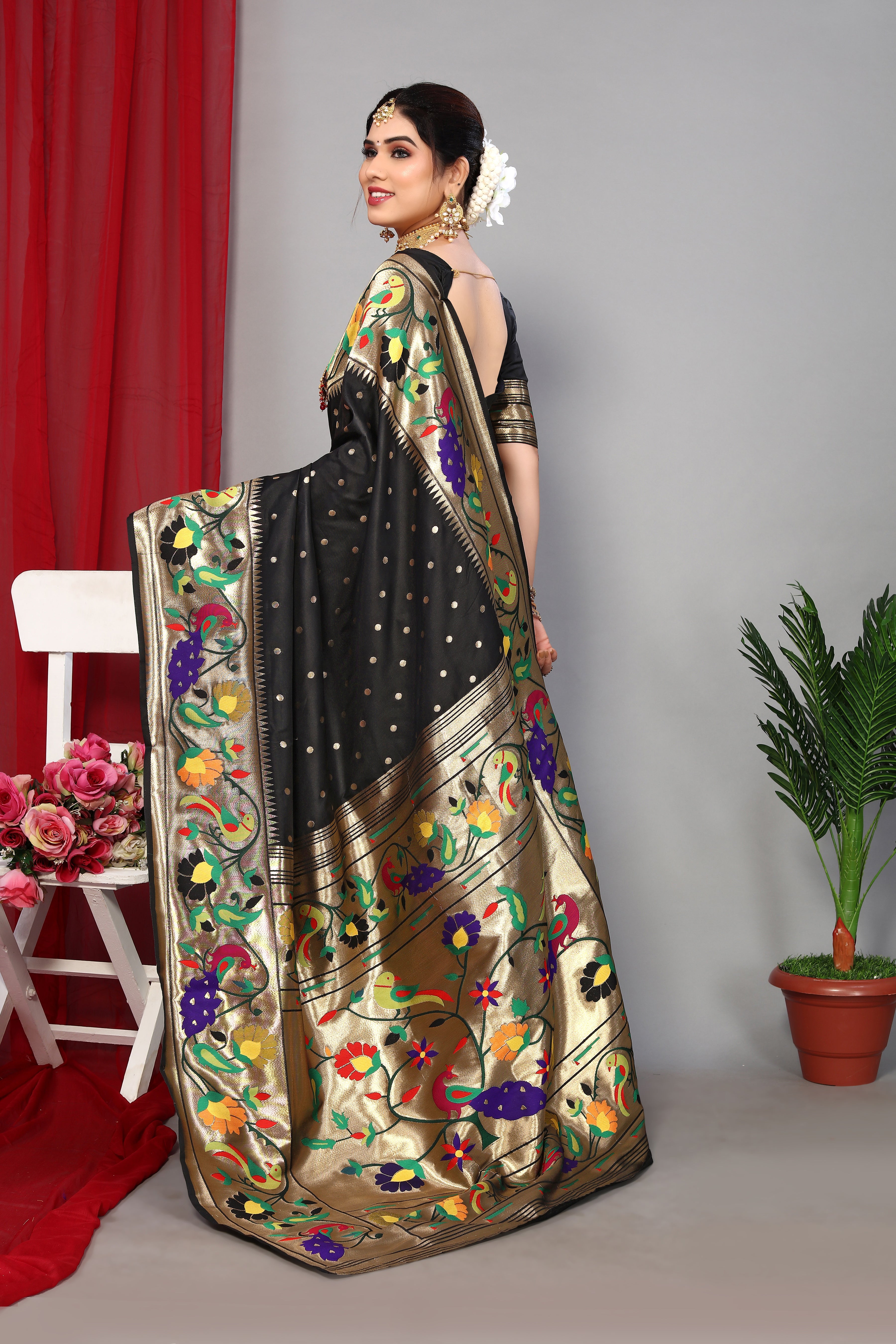 Graceful Black color Paithani Silk Soft Saree