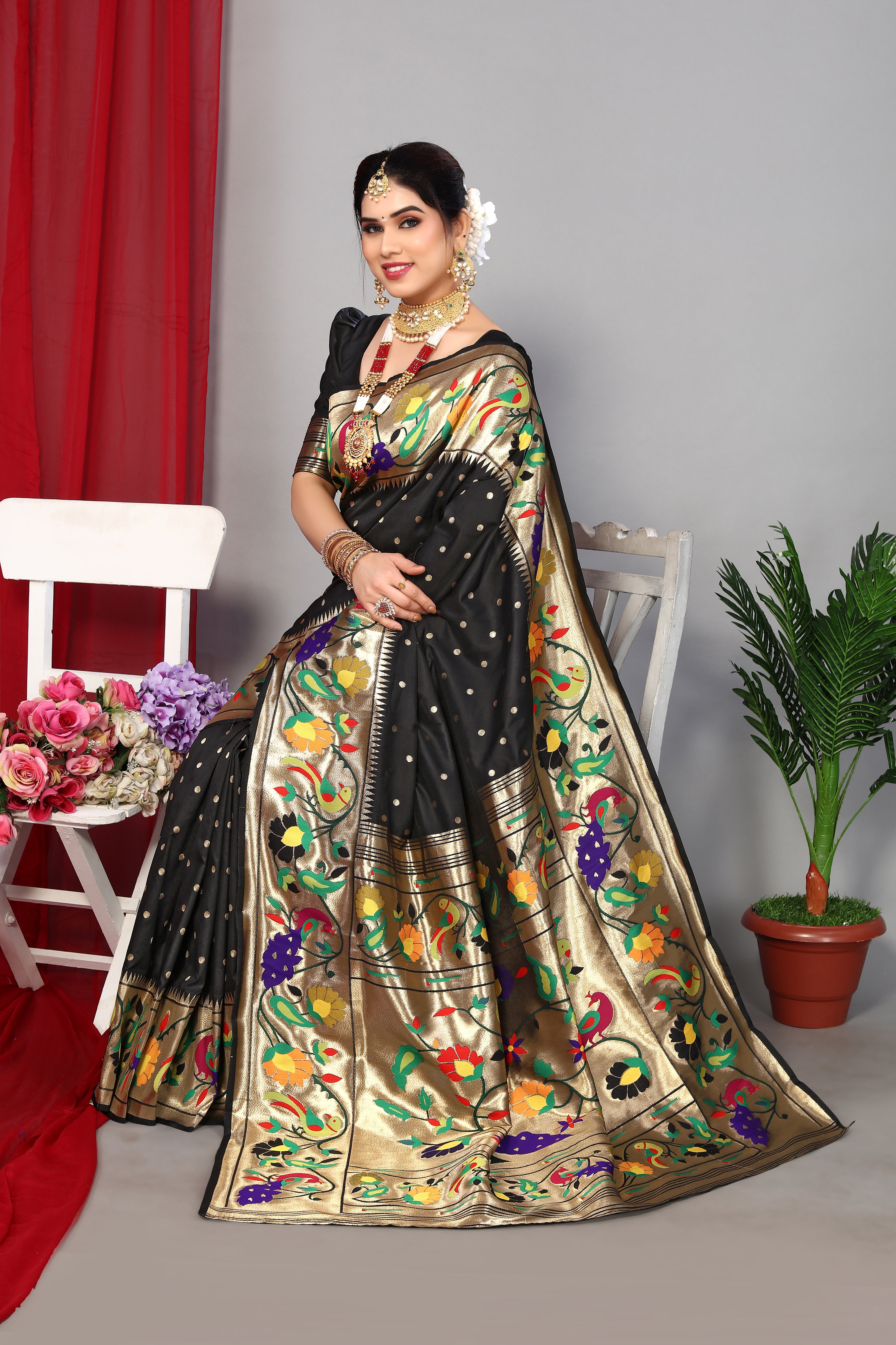 Graceful Black color Paithani Silk Soft Saree