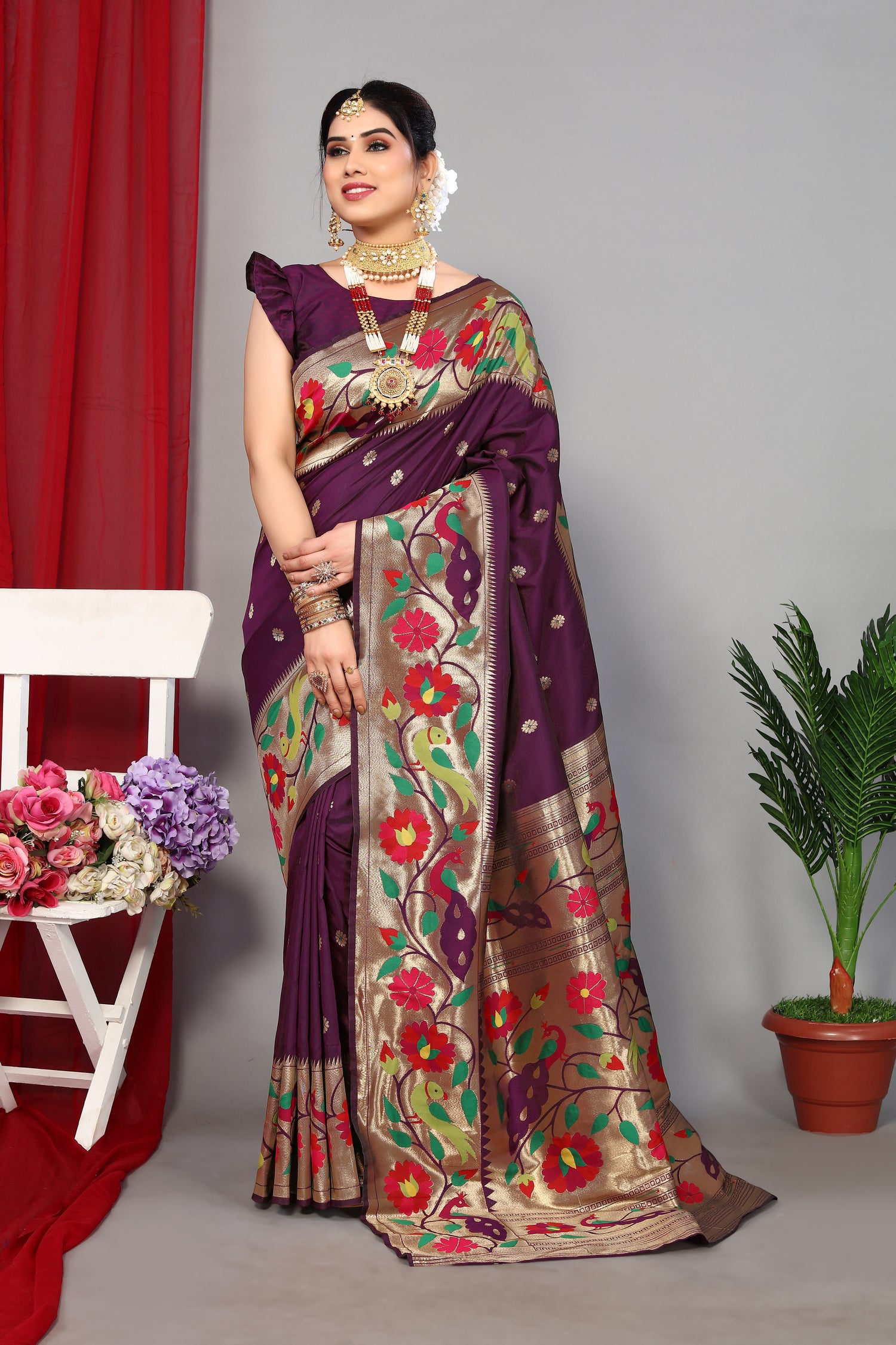 Stylish Purple Color Paithani Silk Saree