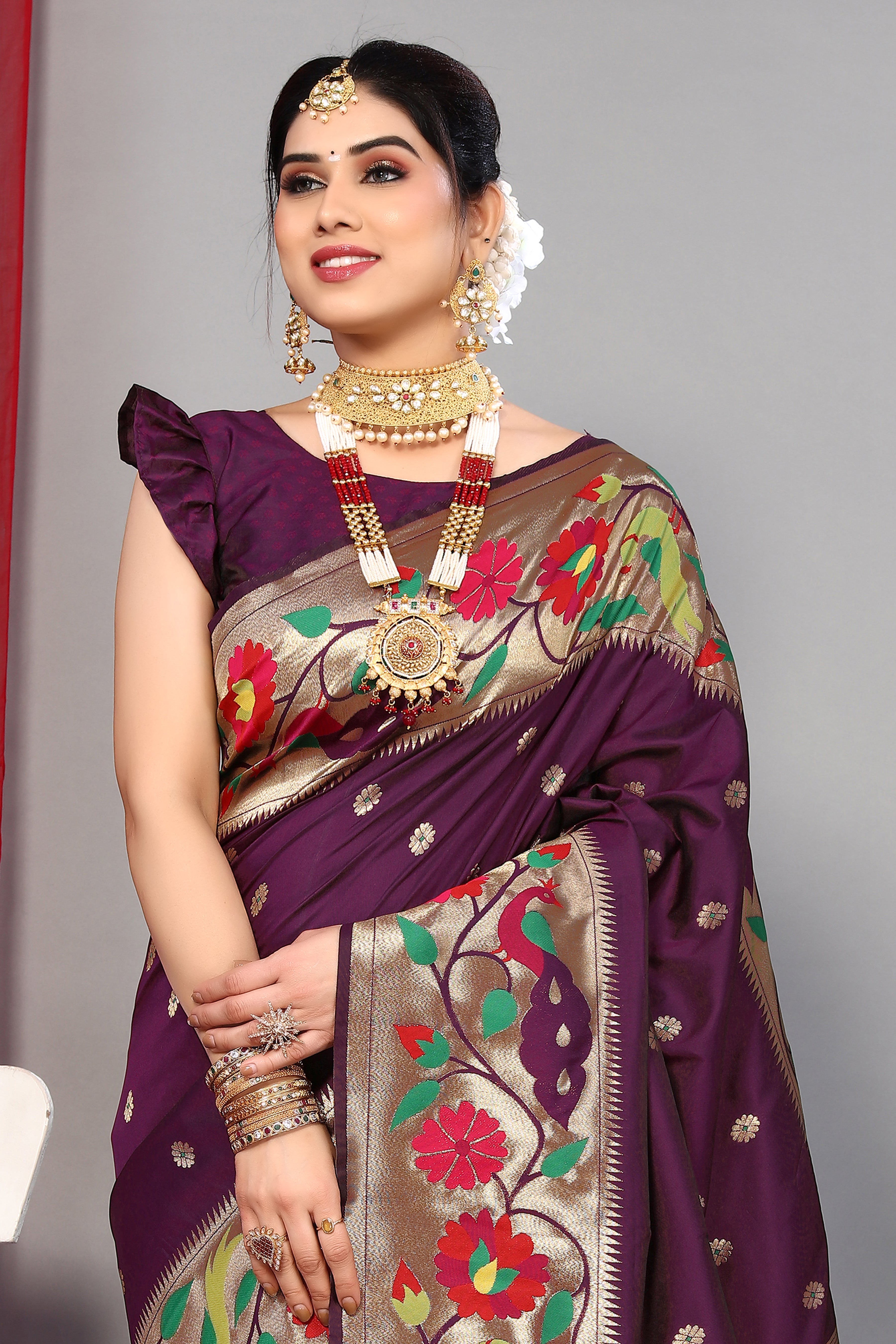 Stylish Purple Color Paithani Silk Saree