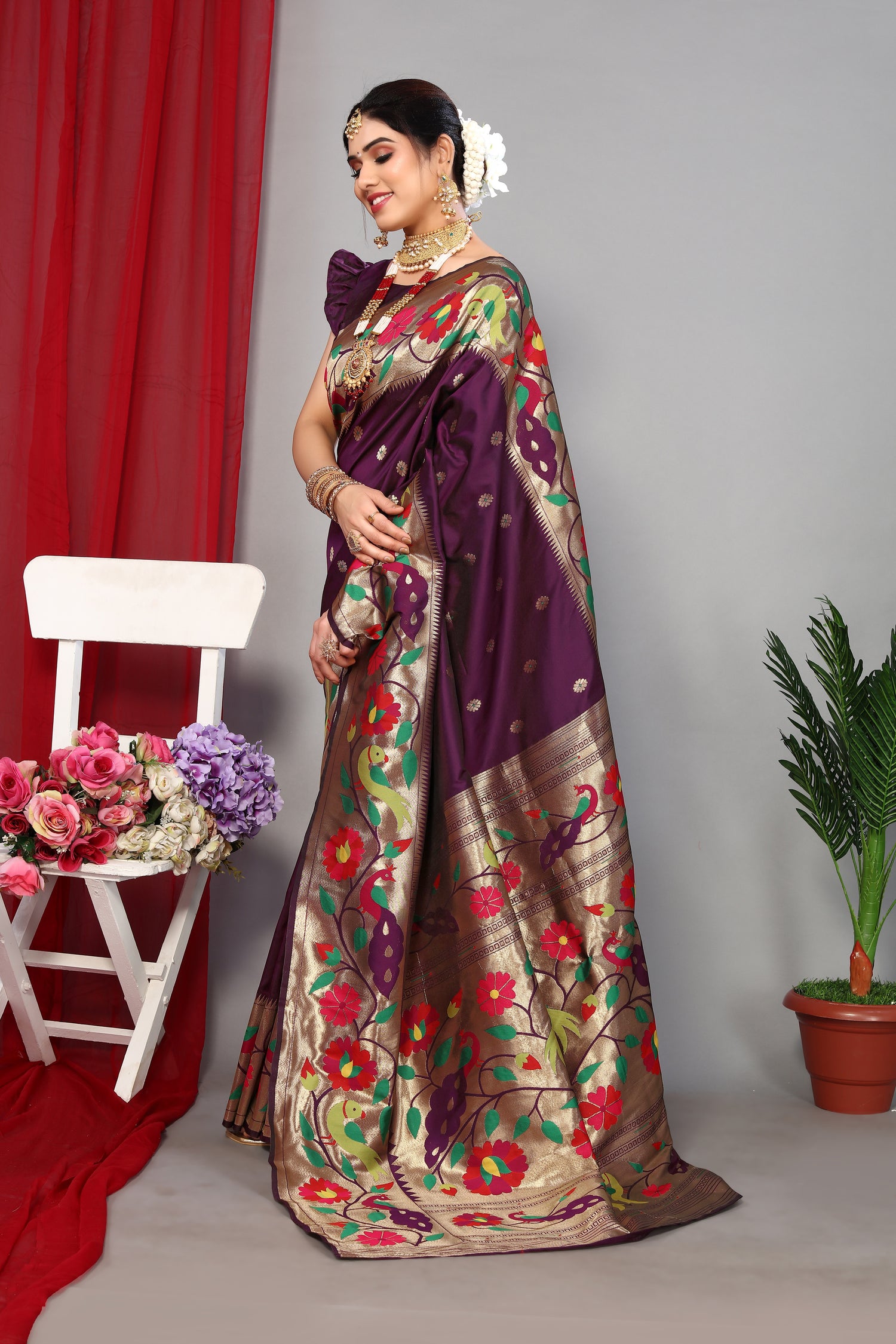 Stylish Purple Color Paithani Silk Saree