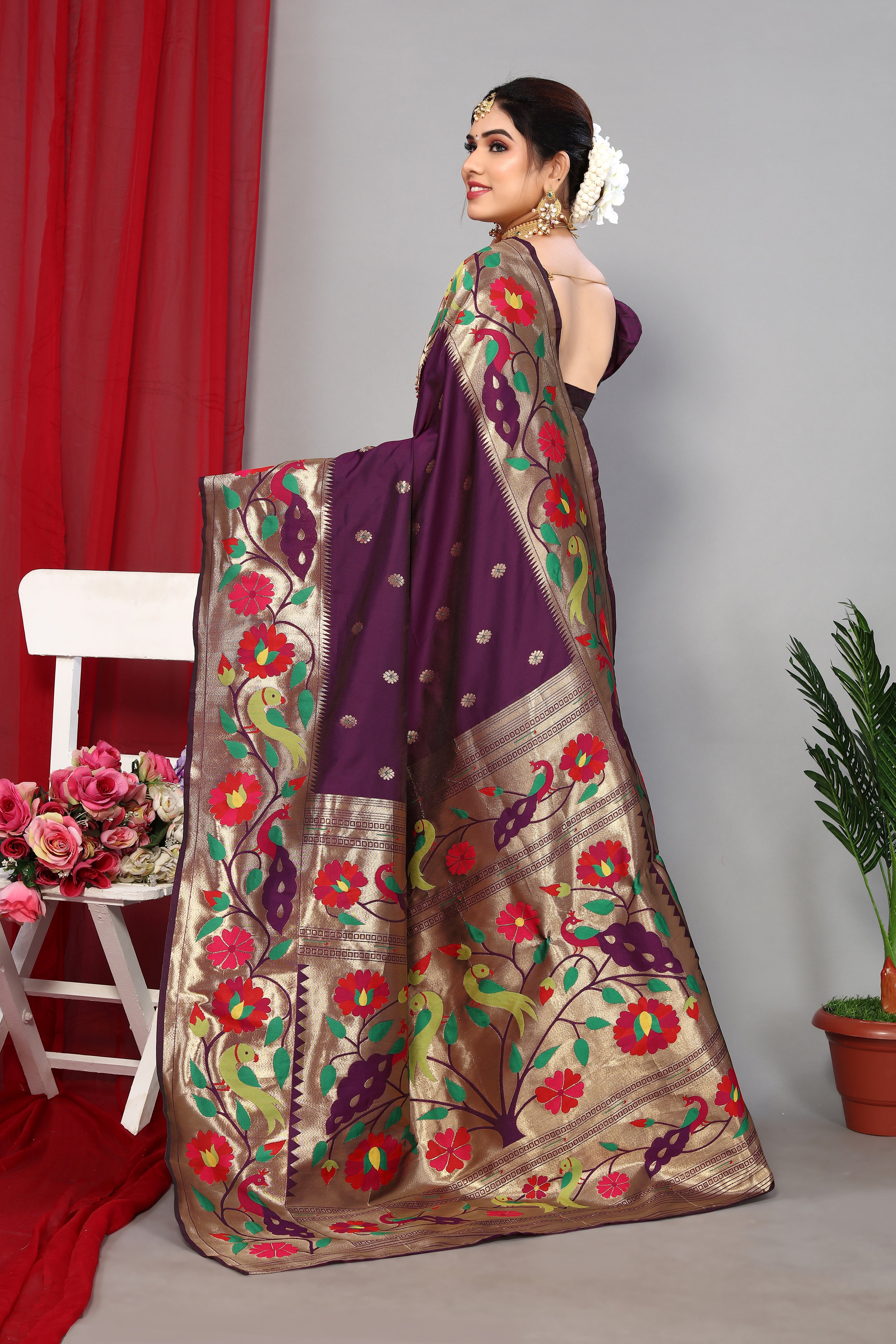 Stylish Purple Color Paithani Silk Saree