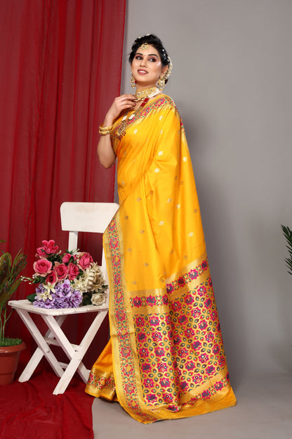 Luxurious Paithani Silk Yellow Color Saree