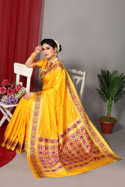 Luxurious Paithani Silk Yellow Color Saree