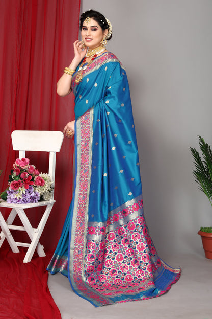 Blue Color Fancy Designer Paithani Silk Saree