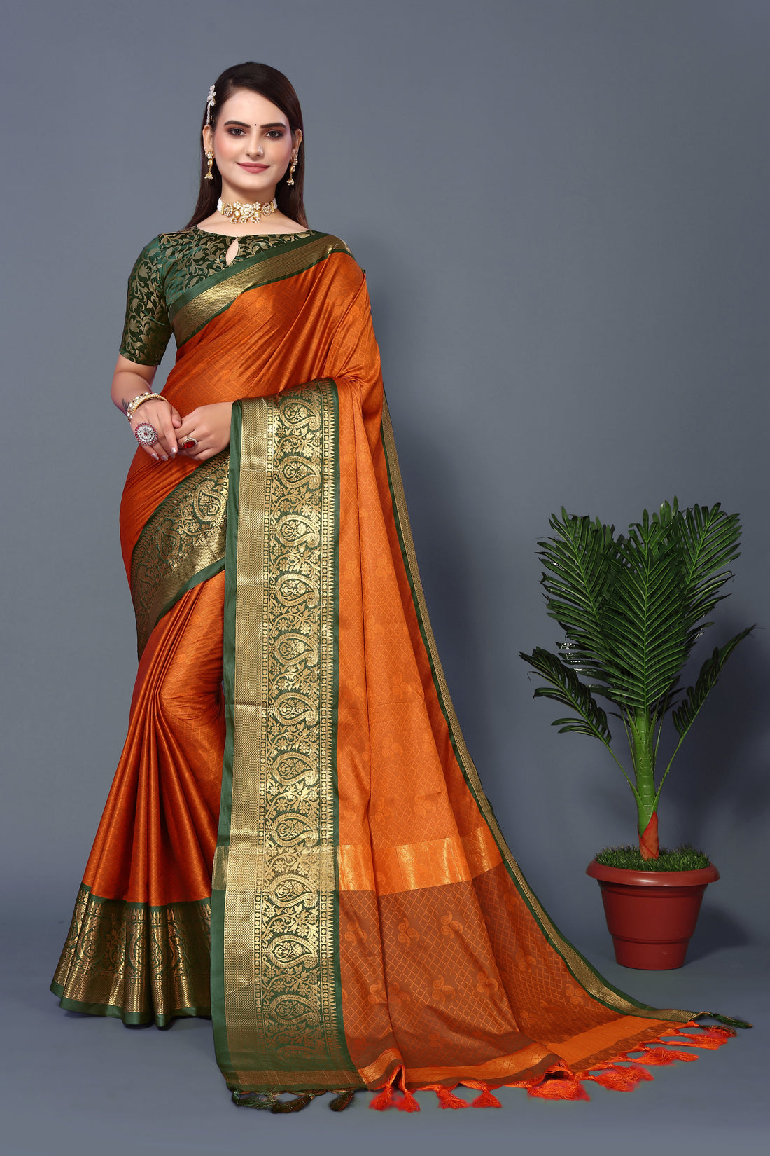 New Orange Color Rubina Silk Soft Saree