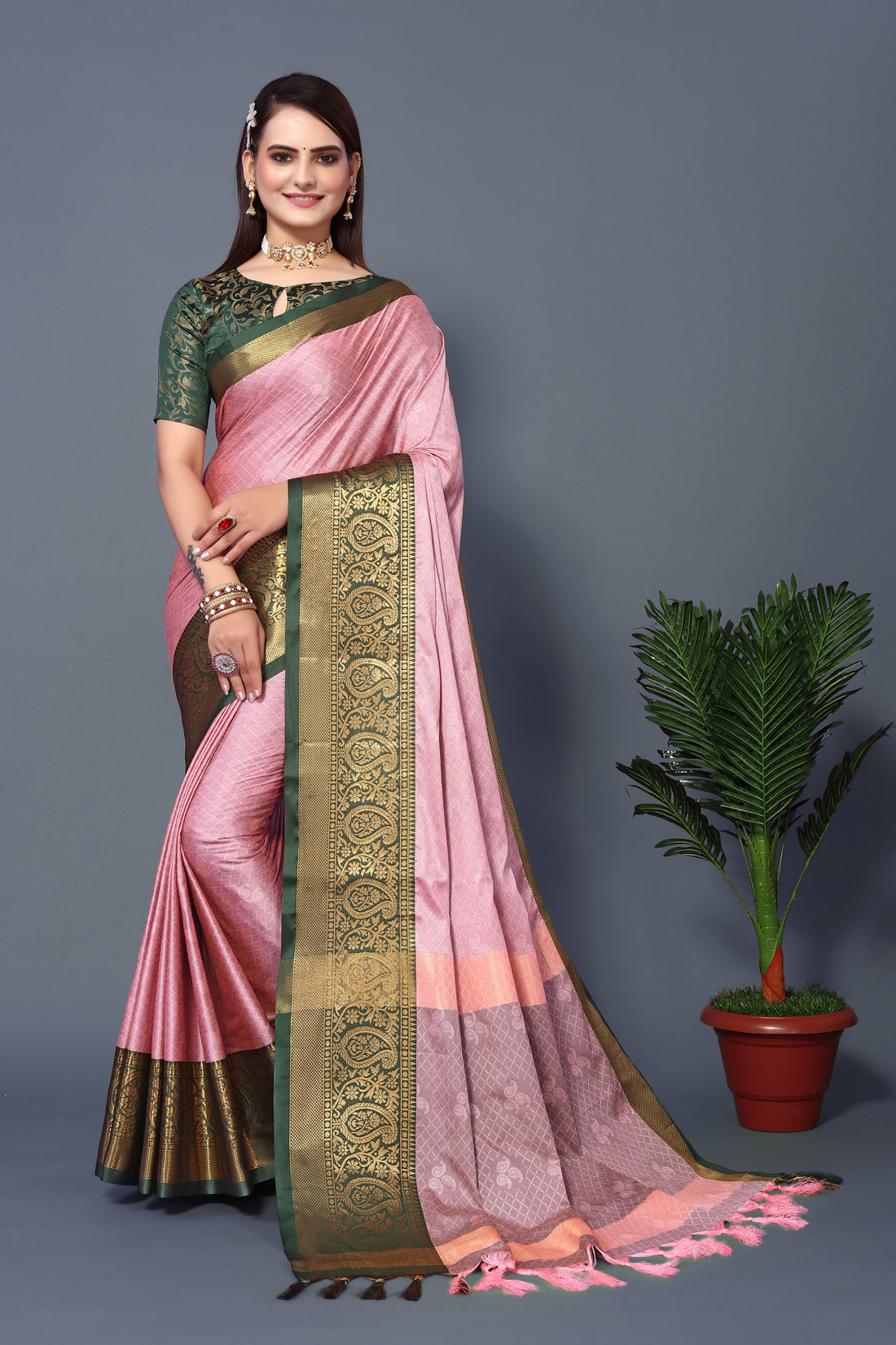 Beautiful Pink Color Pure Rubina Silk Saree