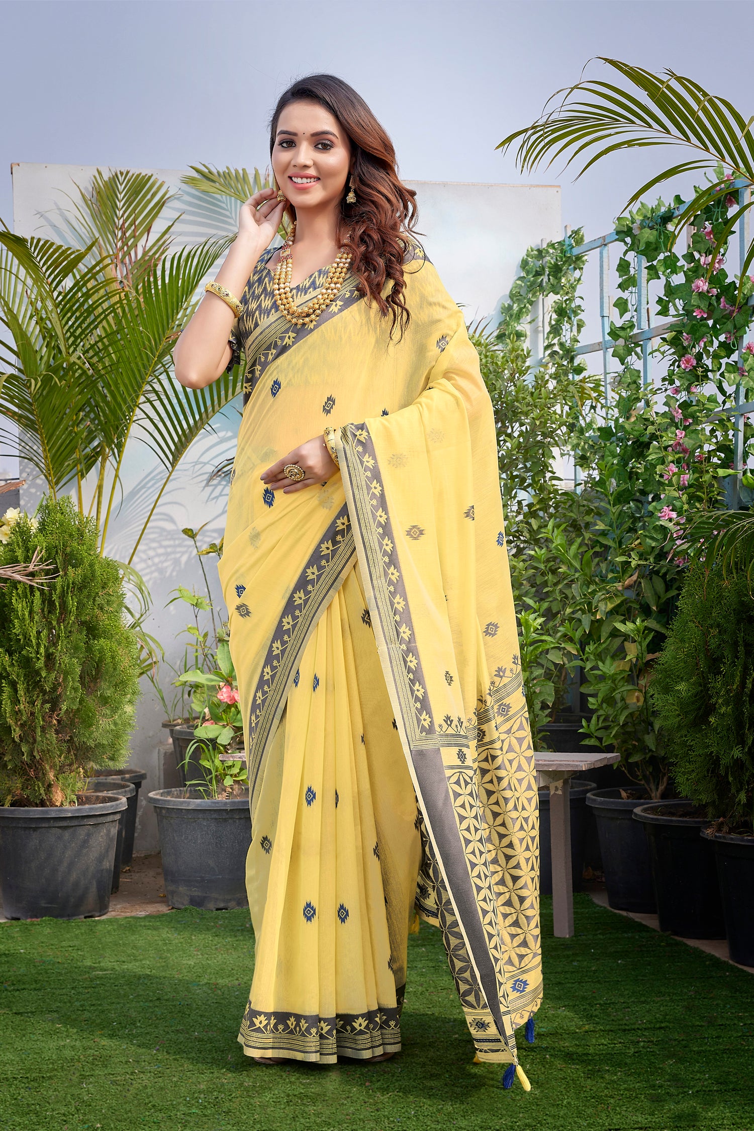 Handloom Cotton Silk Yellow Haldi Wear Saree