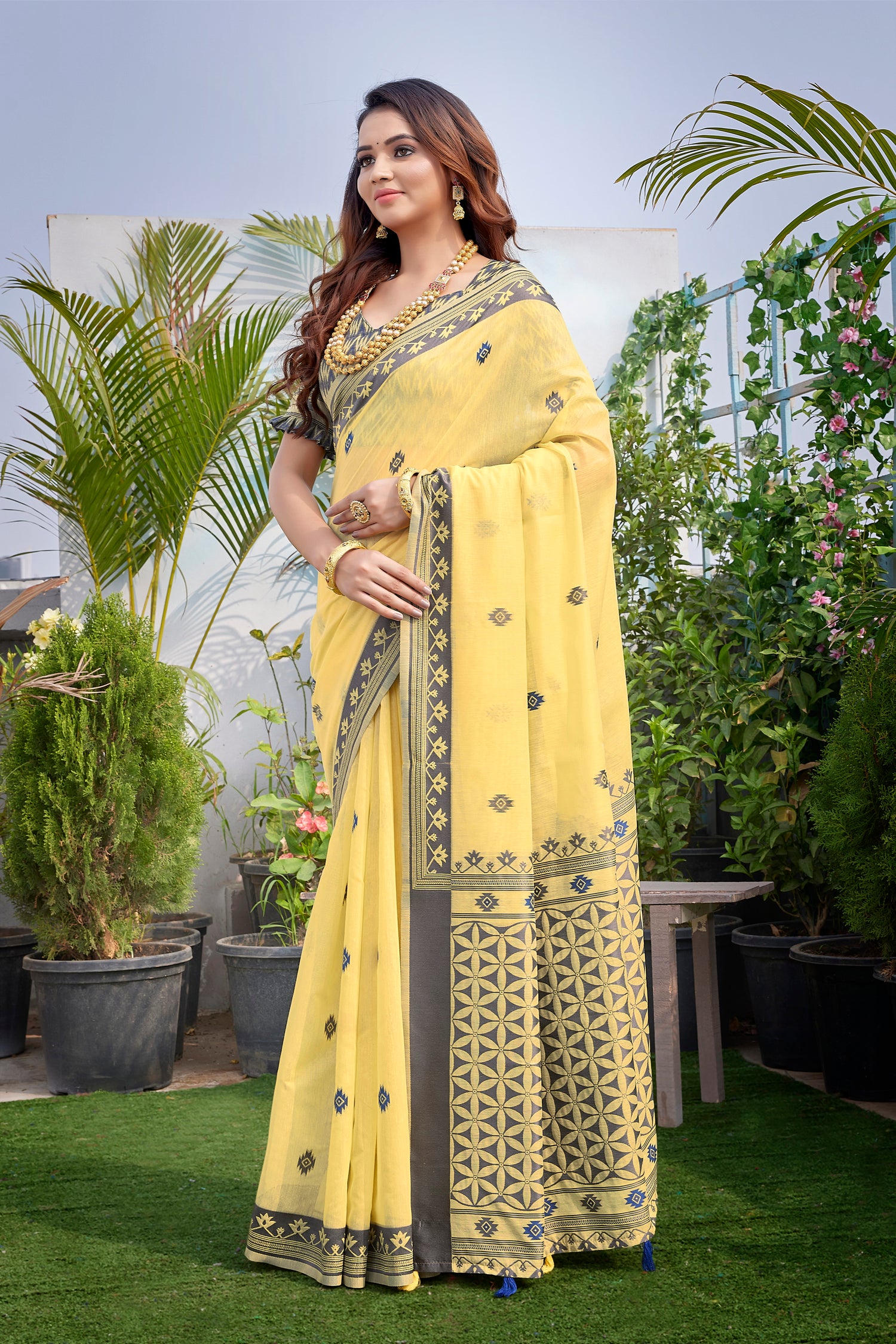 Handloom Cotton Silk Yellow Haldi Wear Saree