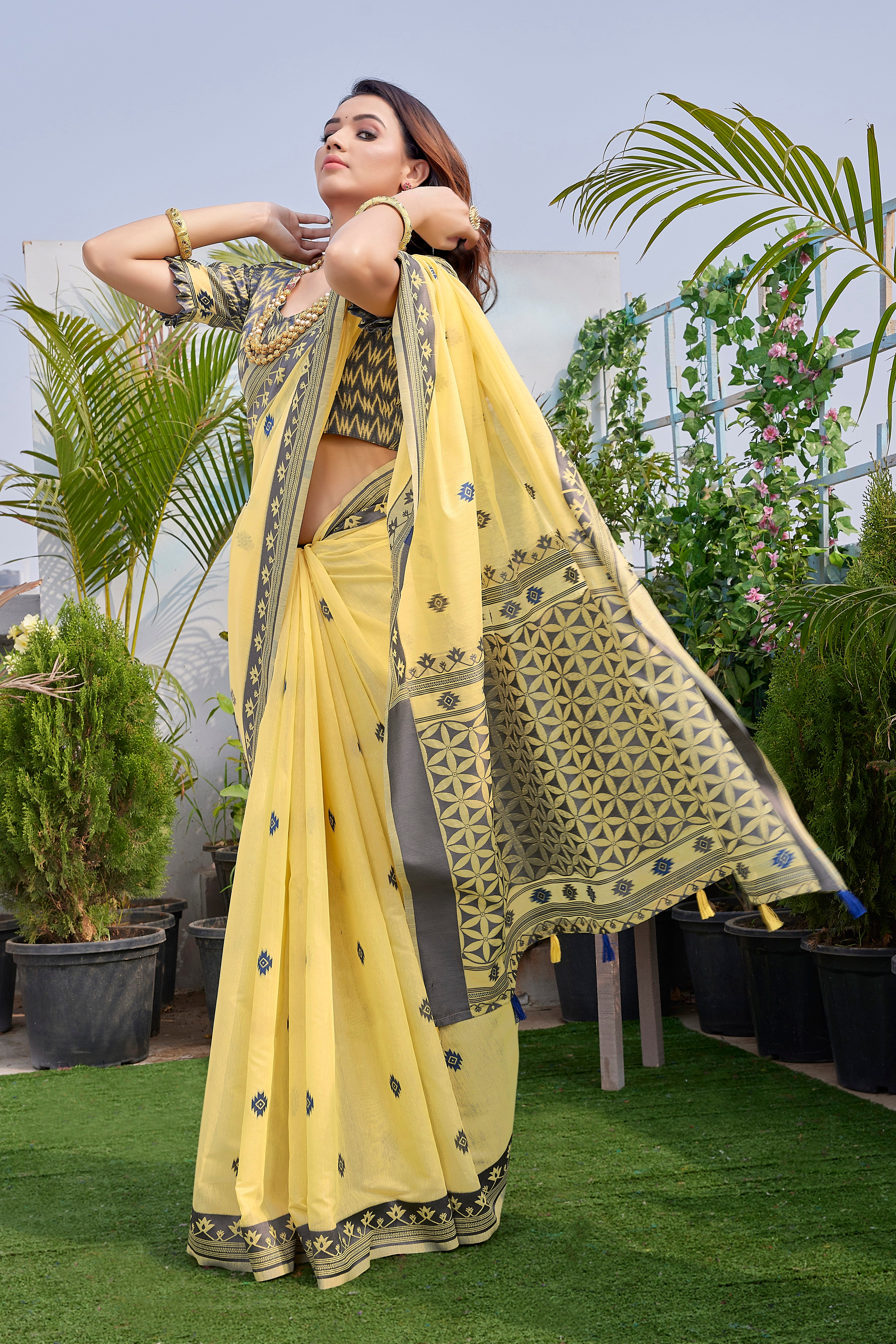 Handloom Cotton Silk Yellow Haldi Wear Saree