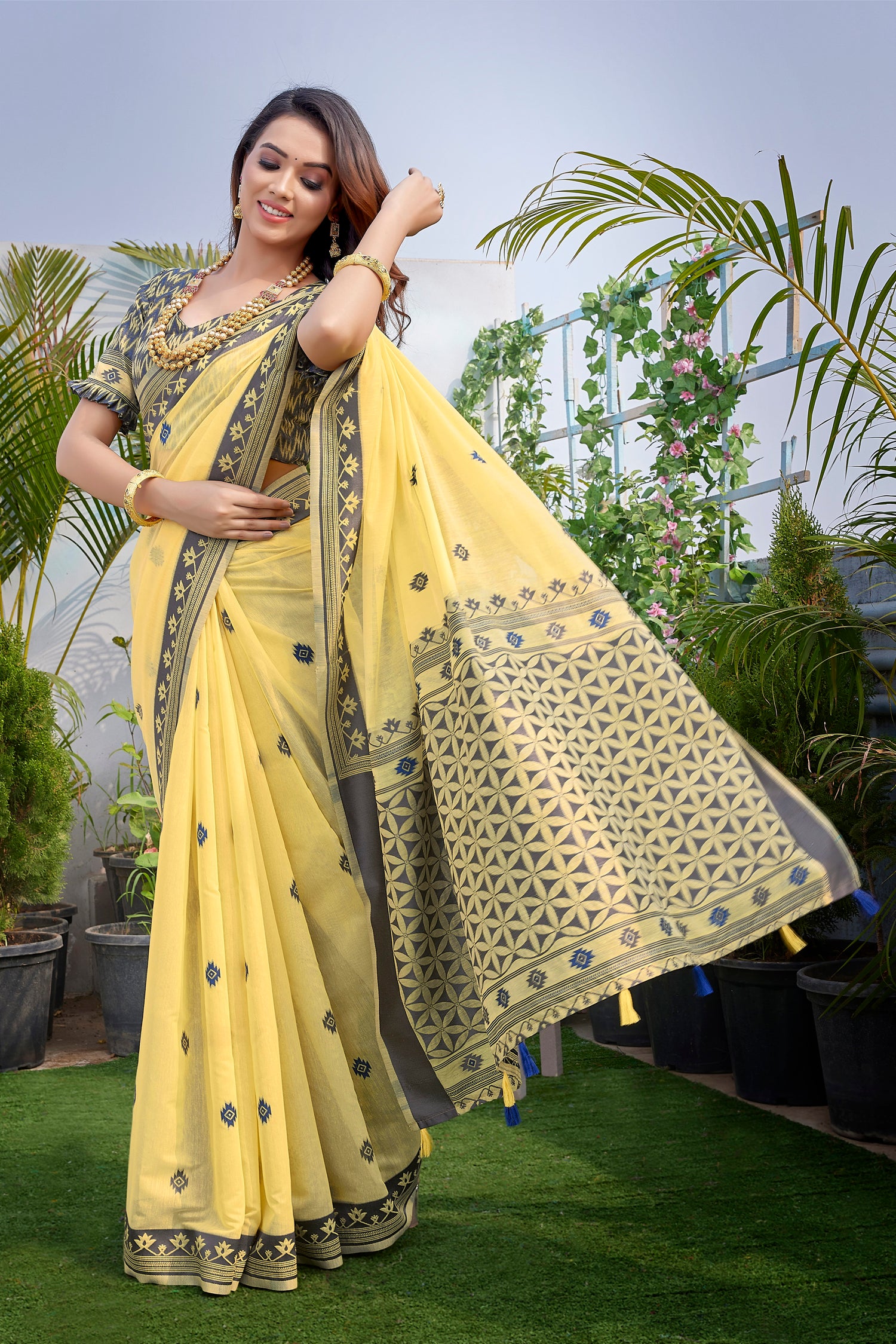 Handloom Cotton Silk Yellow Haldi Wear Saree