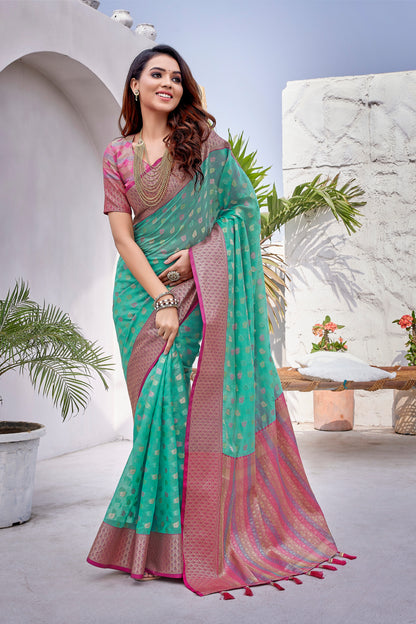 Attractive Blue Color Zarna Silk Saree