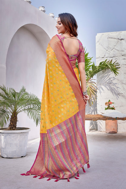 Traditional Yellow Color Pure Zarana Silk Saree