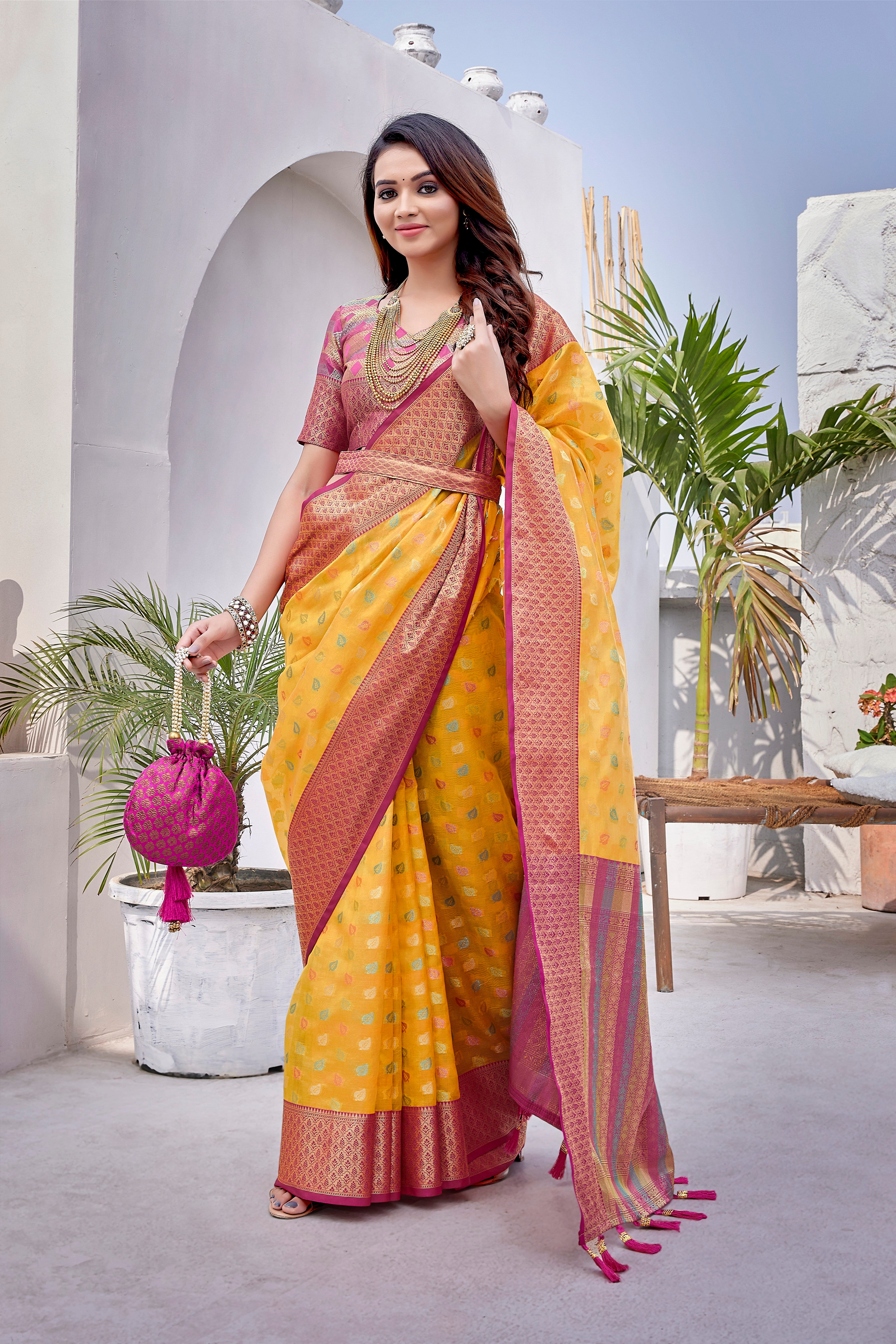 Traditional Yellow Color Pure Zarana Silk Saree