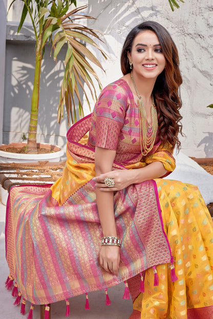 Traditional Yellow Color Pure Zarana Silk Saree