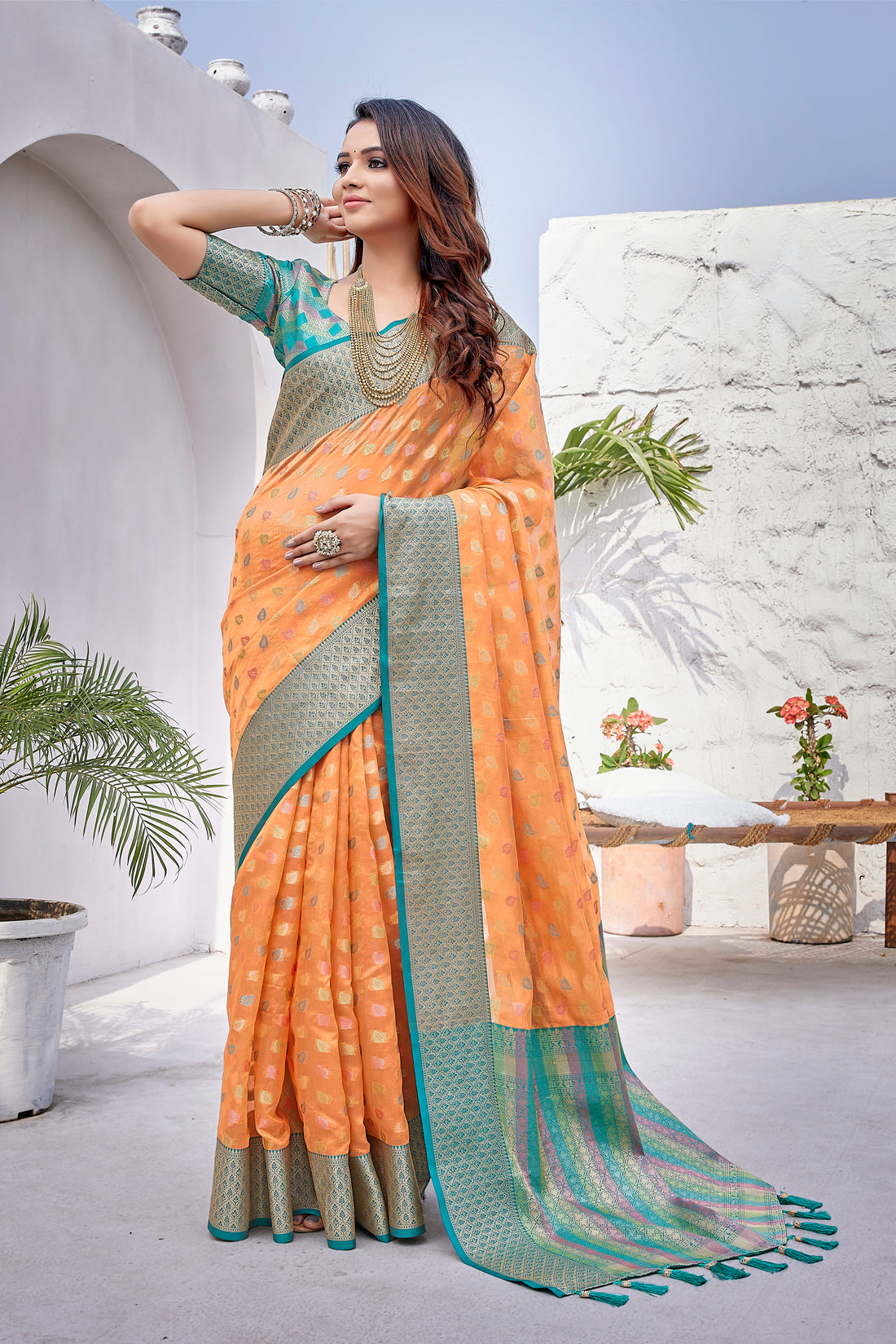 Orange Color Party Wear Zarna Silk Saree