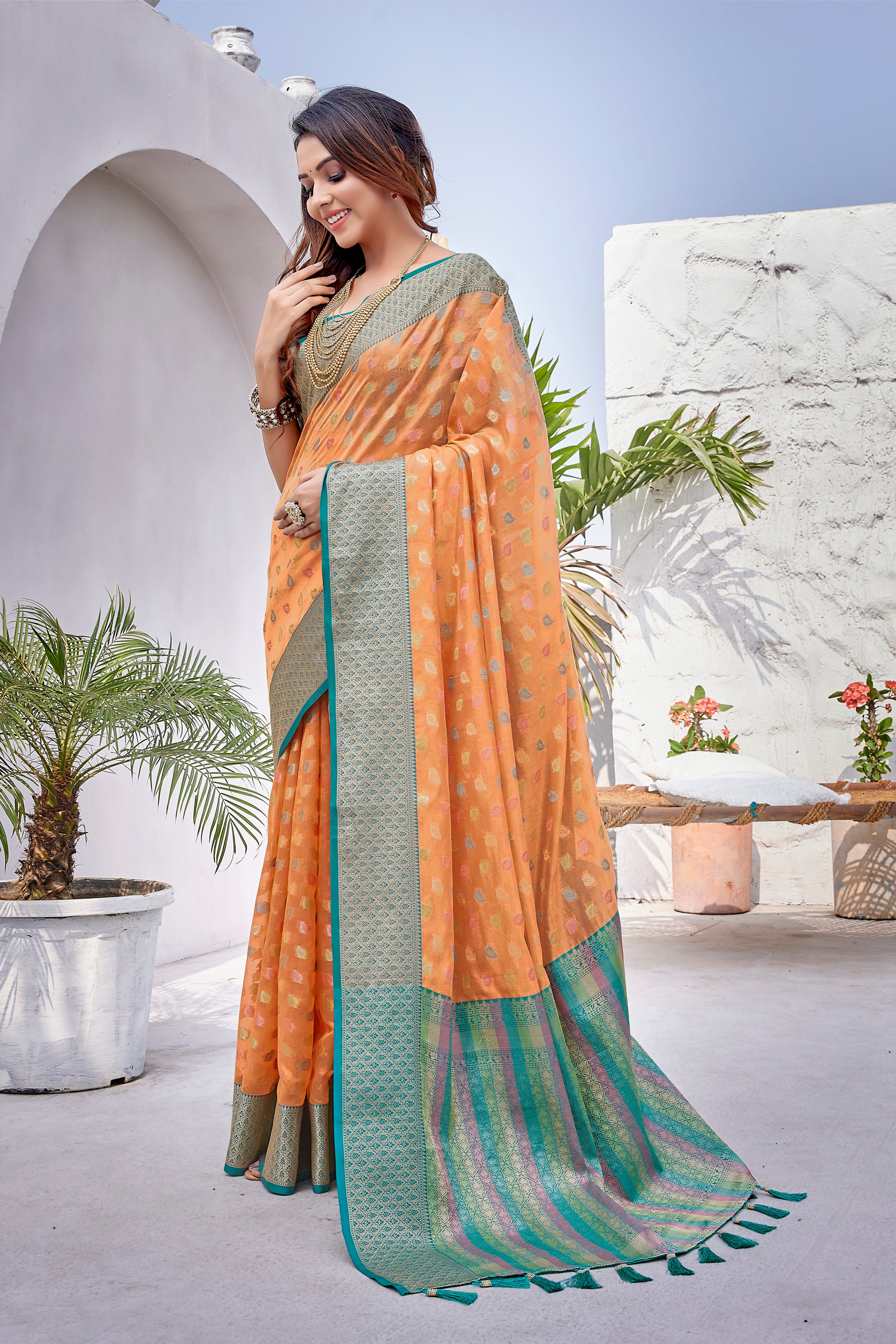 Orange Color Party Wear Zarna Silk Saree