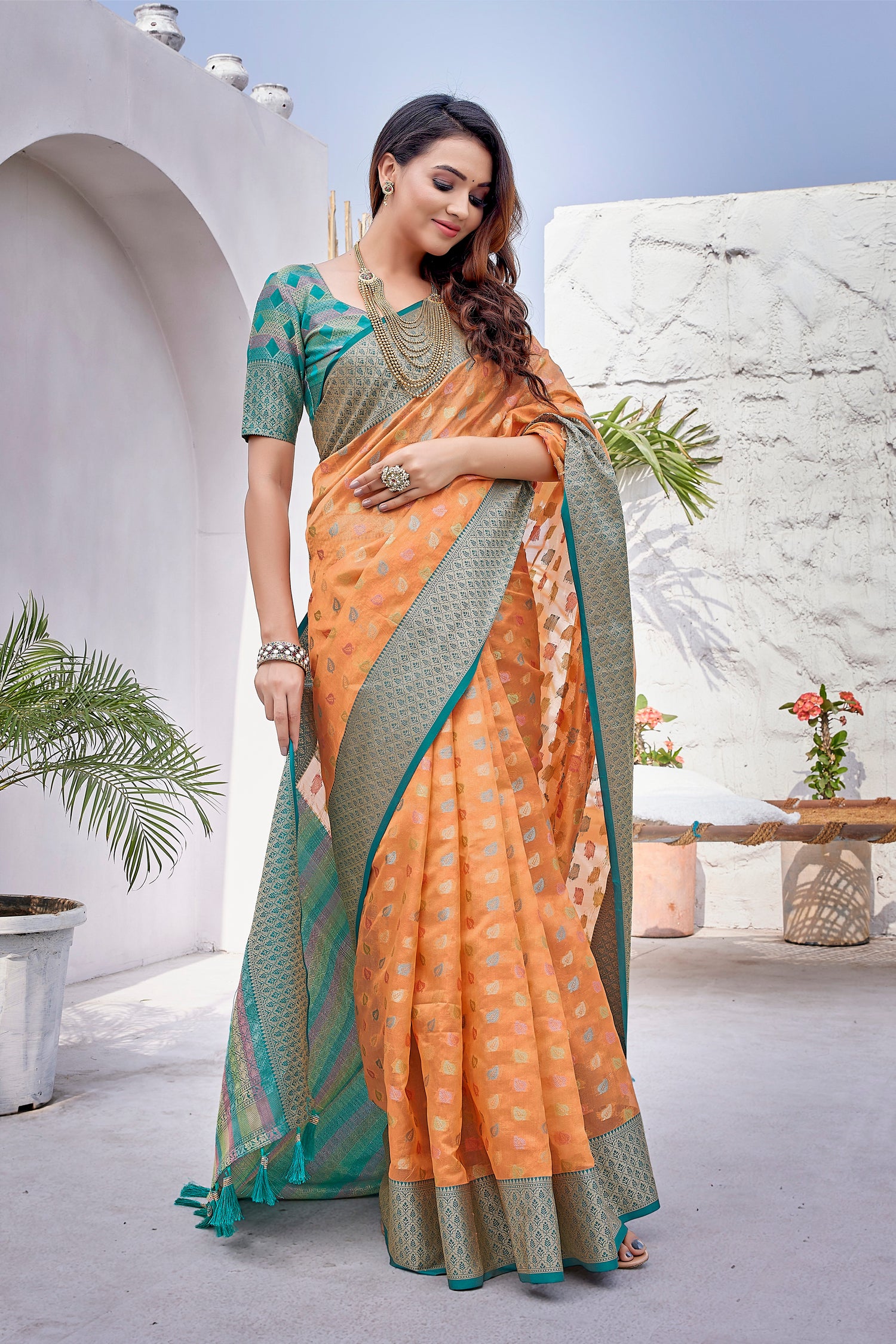 Orange Color Party Wear Zarna Silk Saree