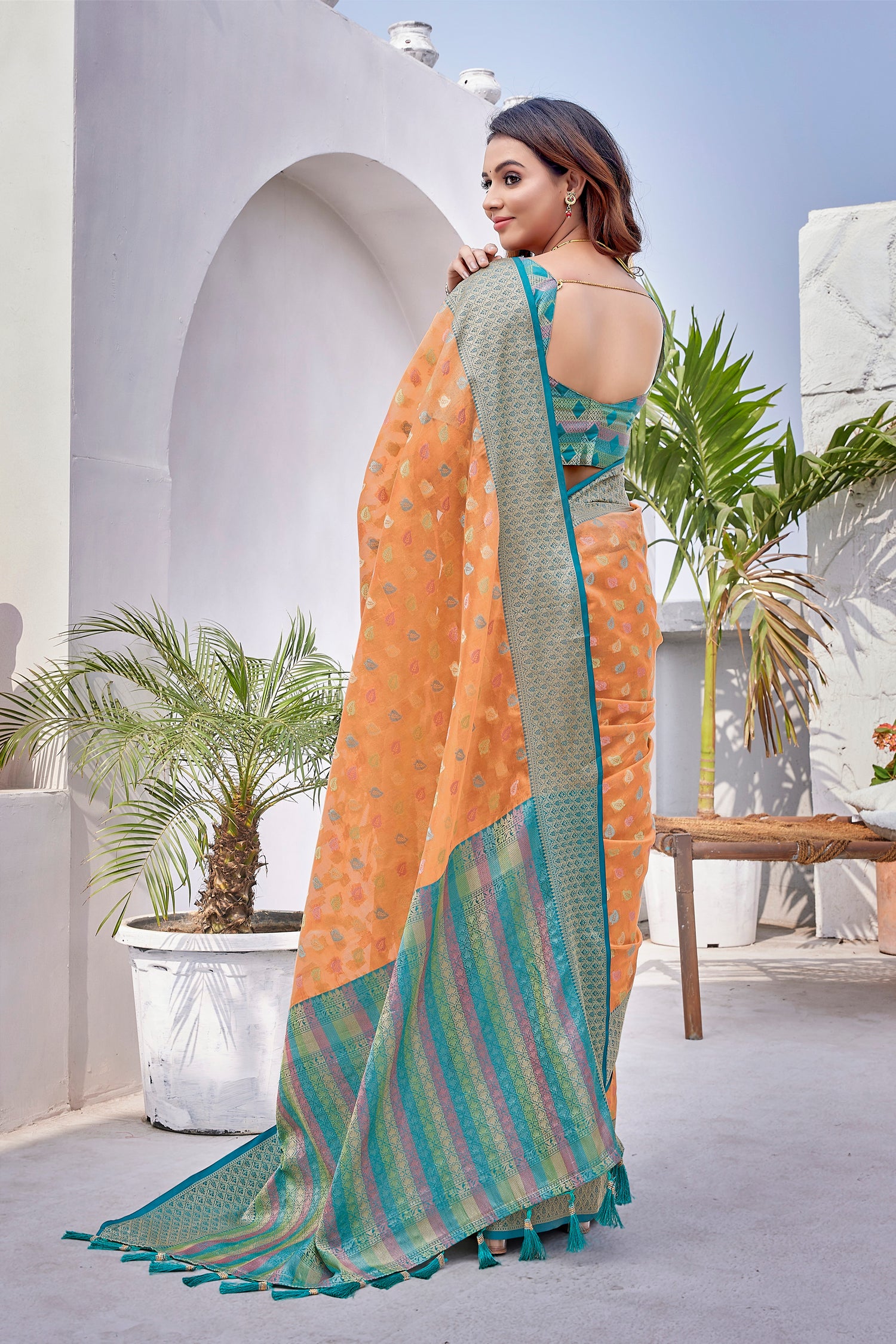 Orange Color Party Wear Zarna Silk Saree