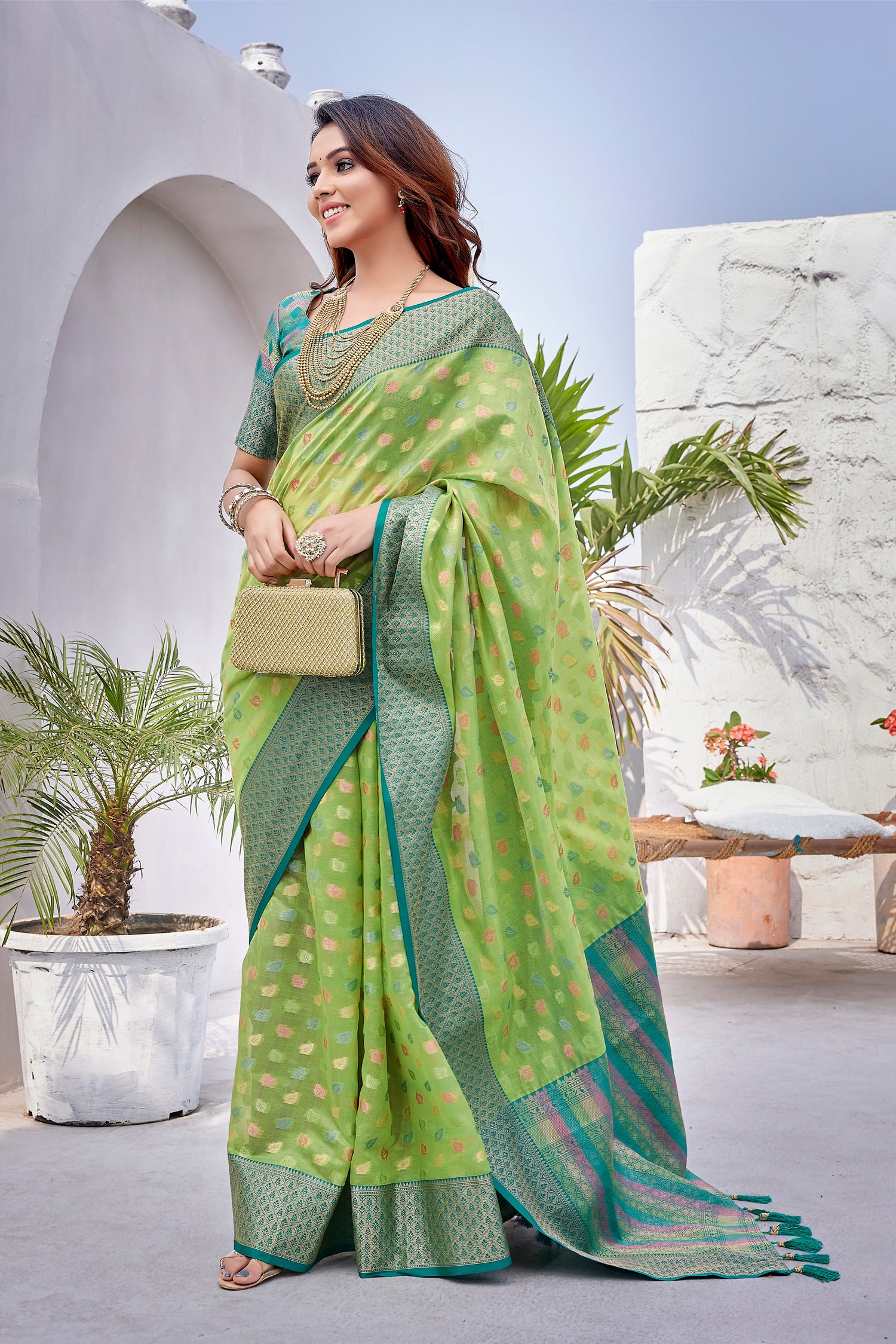 New Design Green Color Zarna Silk Saree