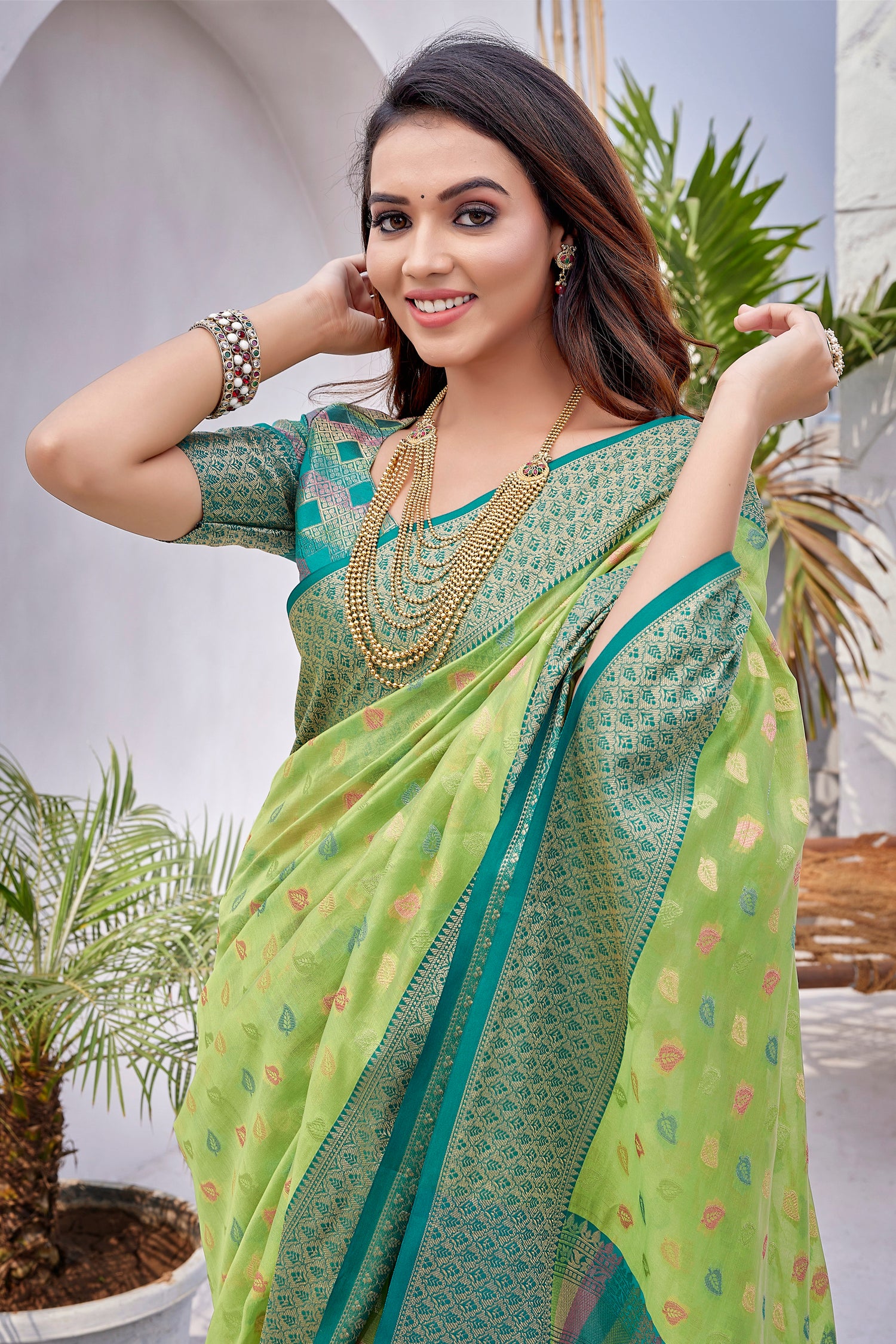 New Design Green Color Zarna Silk Saree