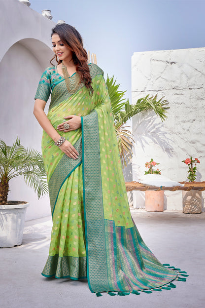 New Design Green Color Zarna Silk Saree