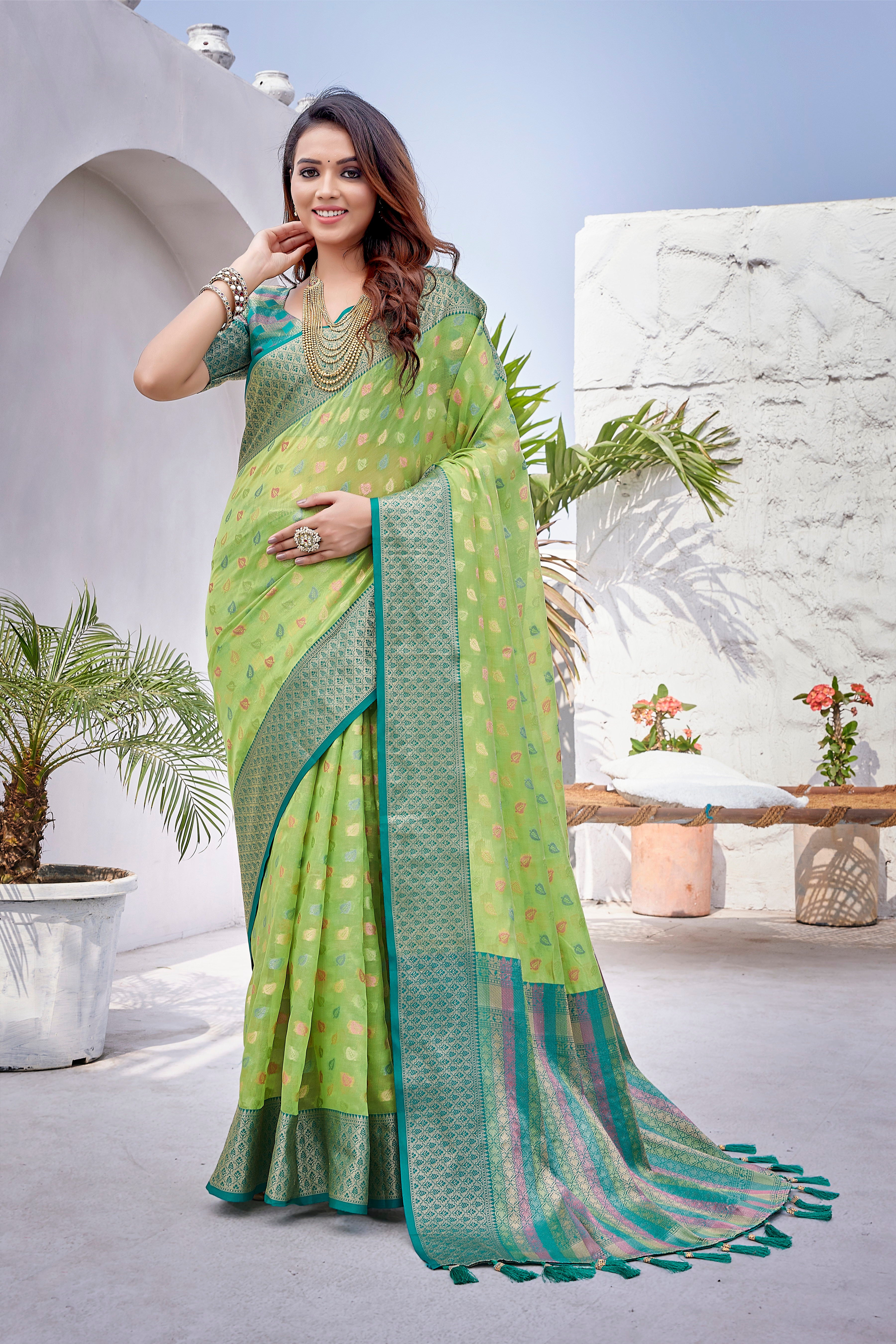 New Design Green Color Zarna Silk Saree