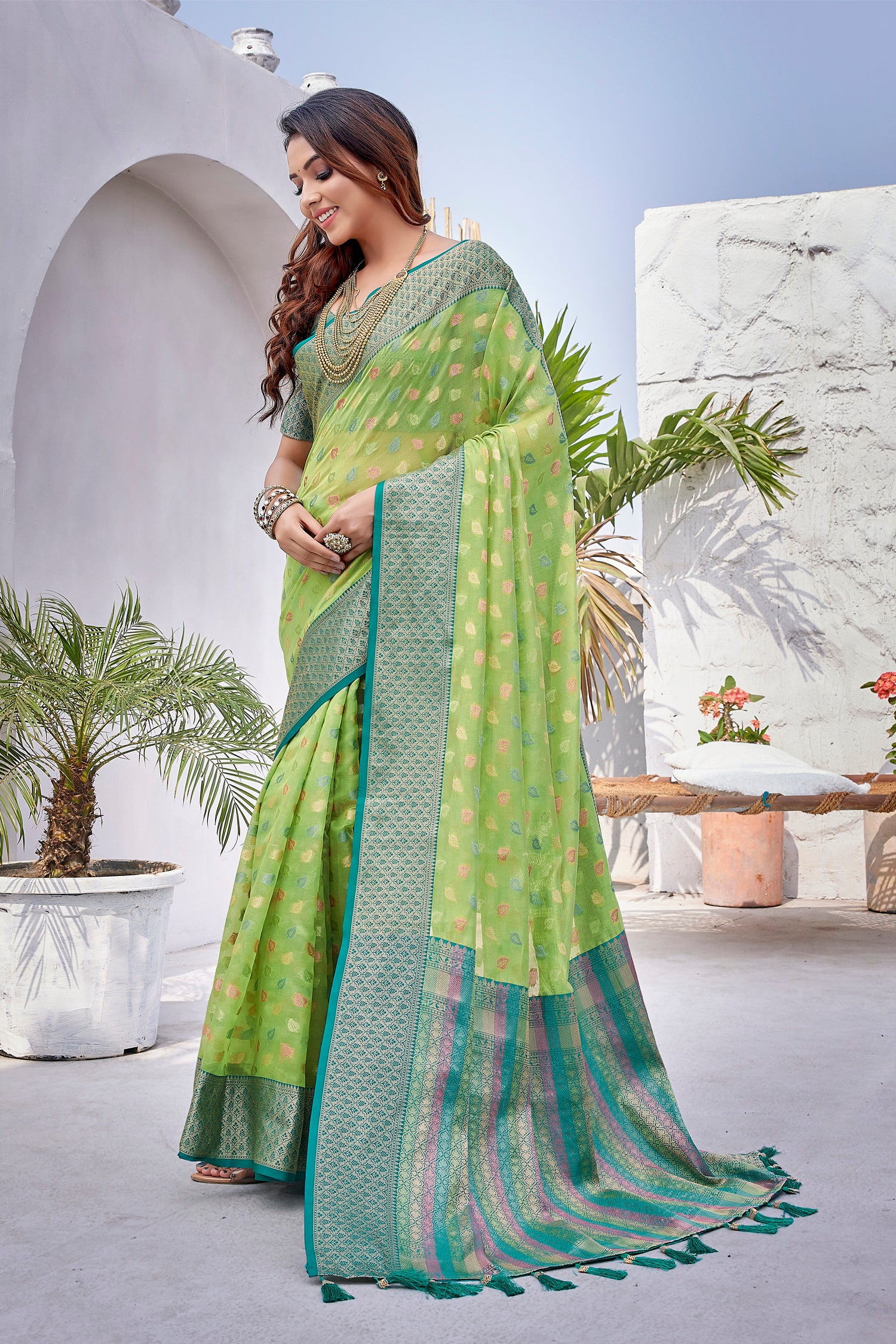 New Design Green Color Zarna Silk Saree