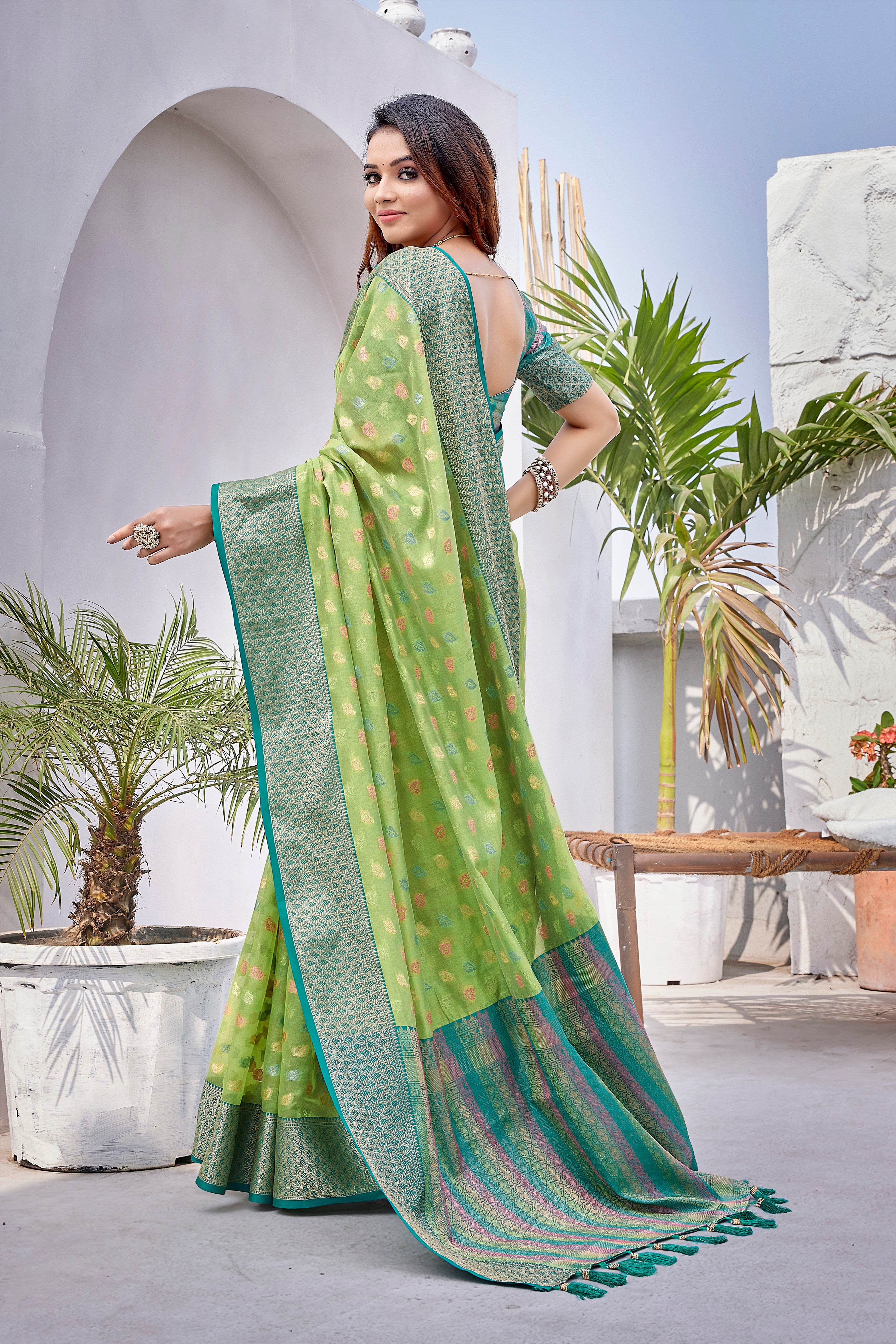 New Design Green Color Zarna Silk Saree