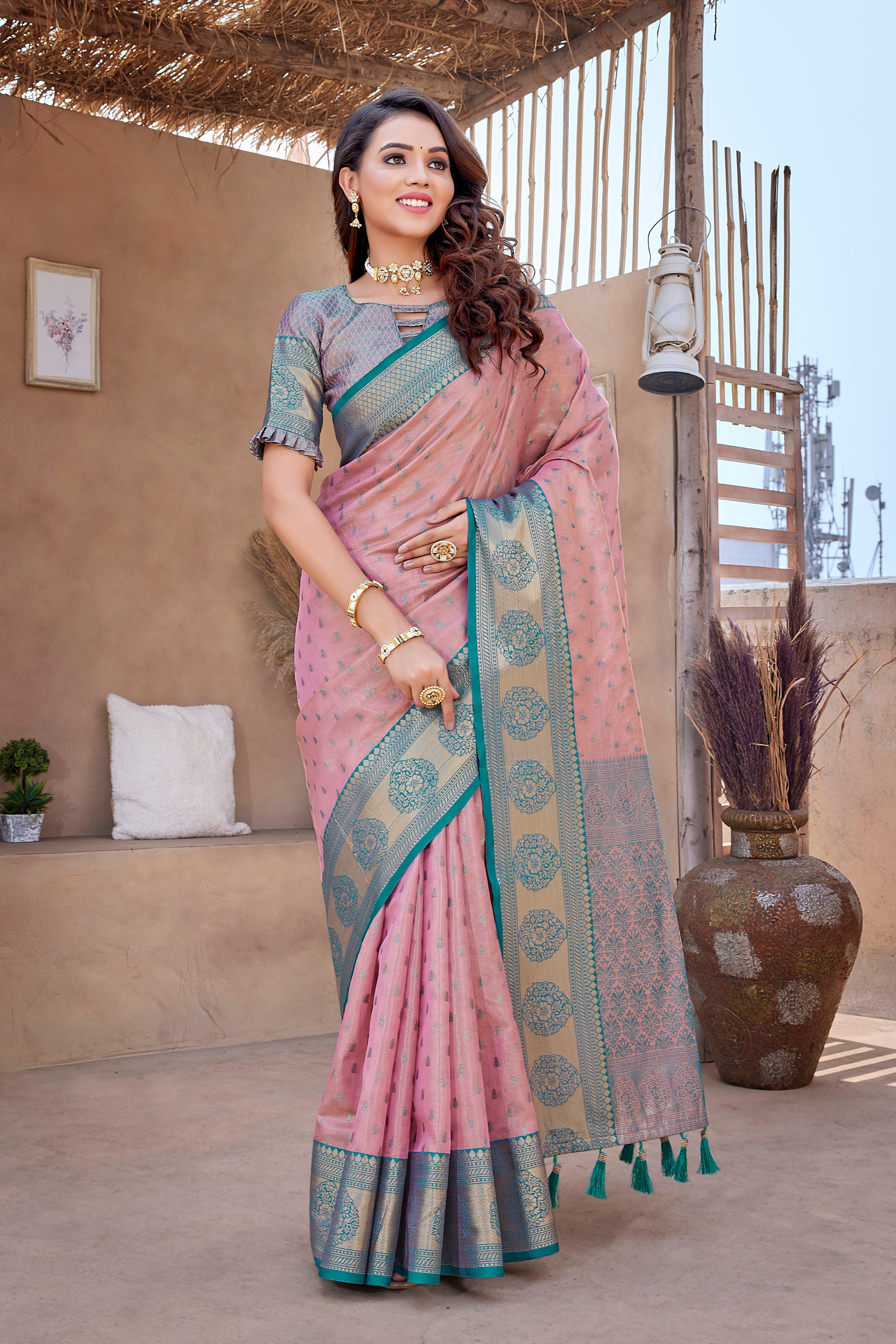 Casual Wear Pink Color Pure Silk Soft Saree