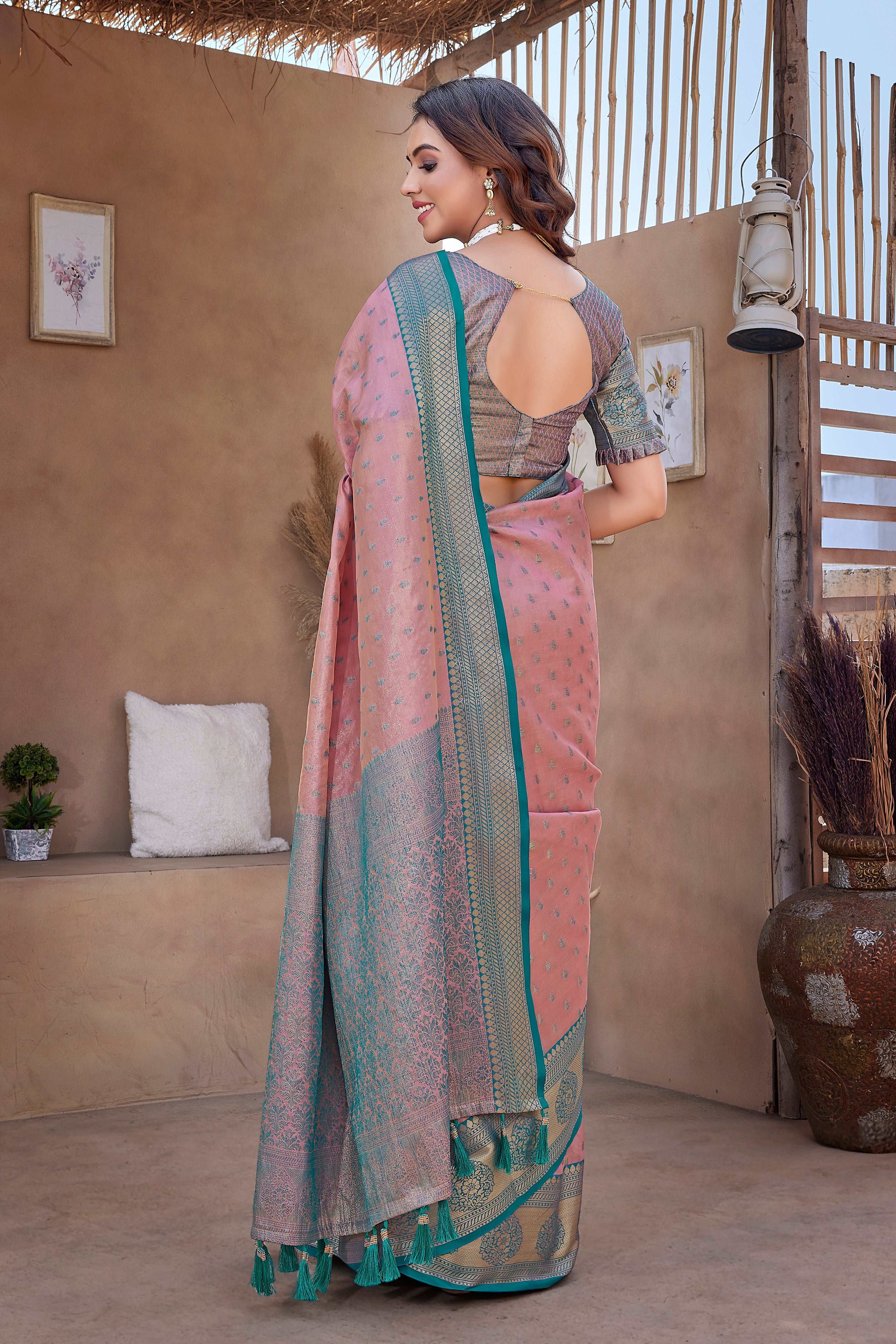 Casual Wear Pink Color Pure Silk Soft Saree