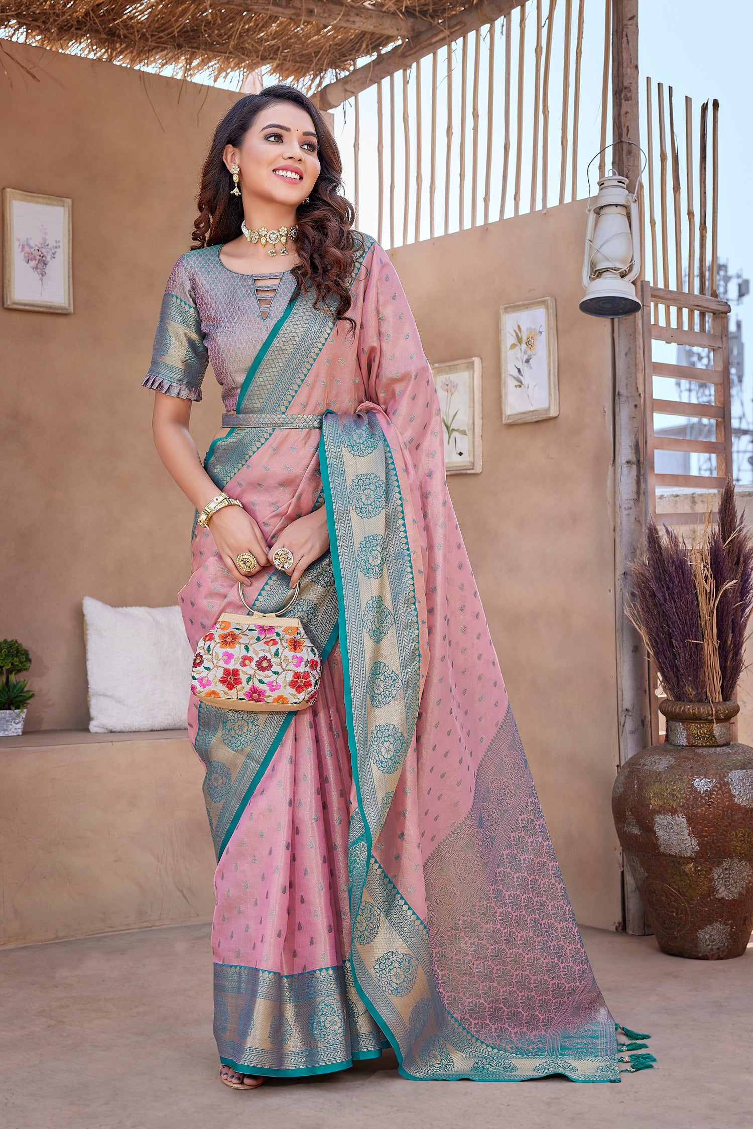 Casual Wear Pink Color Pure Silk Soft Saree