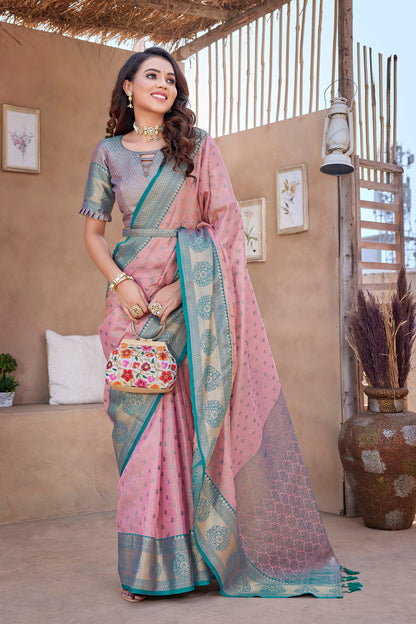 Casual Wear Pink Color Pure Silk Soft Saree