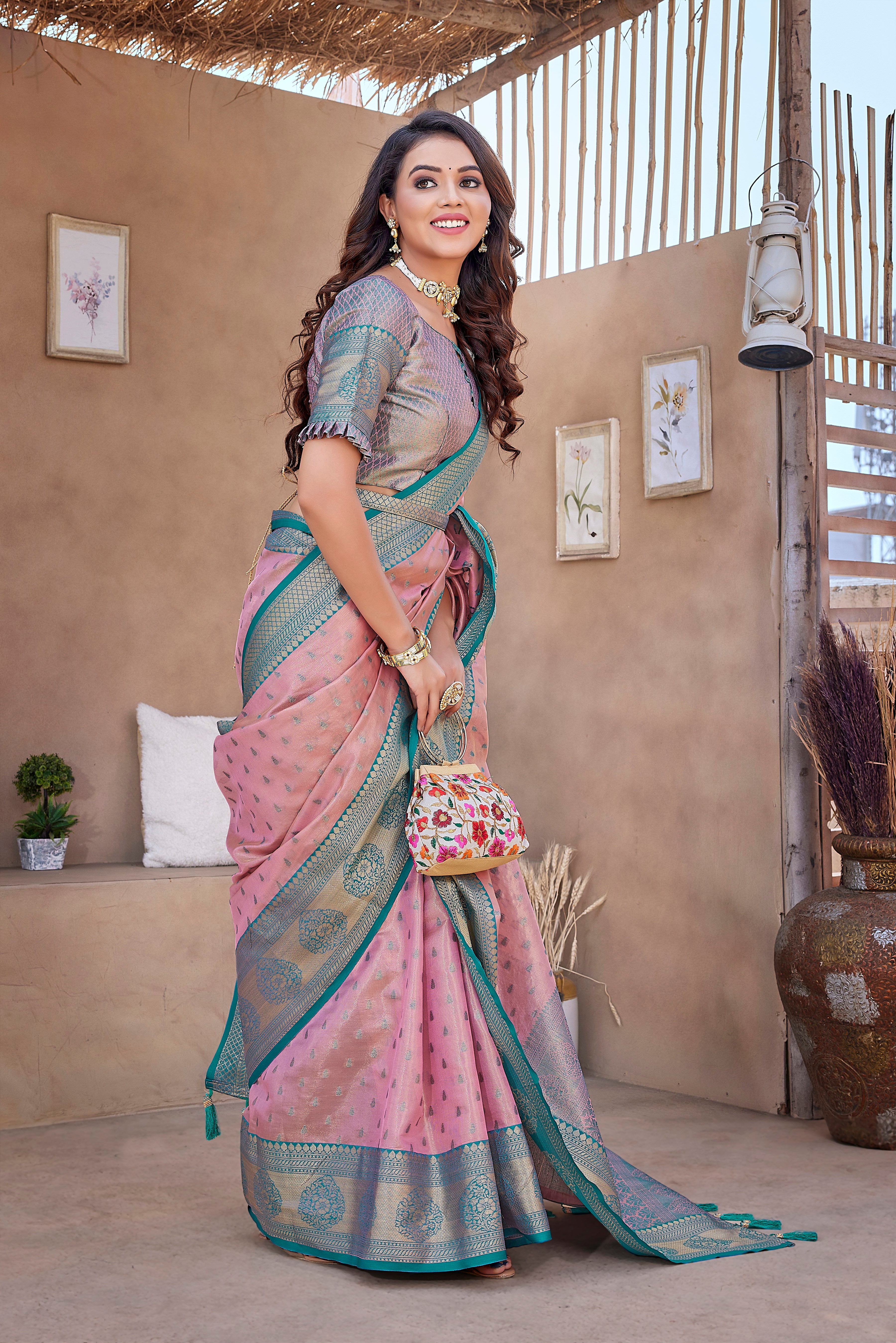 Casual Wear Pink Color Pure Silk Soft Saree