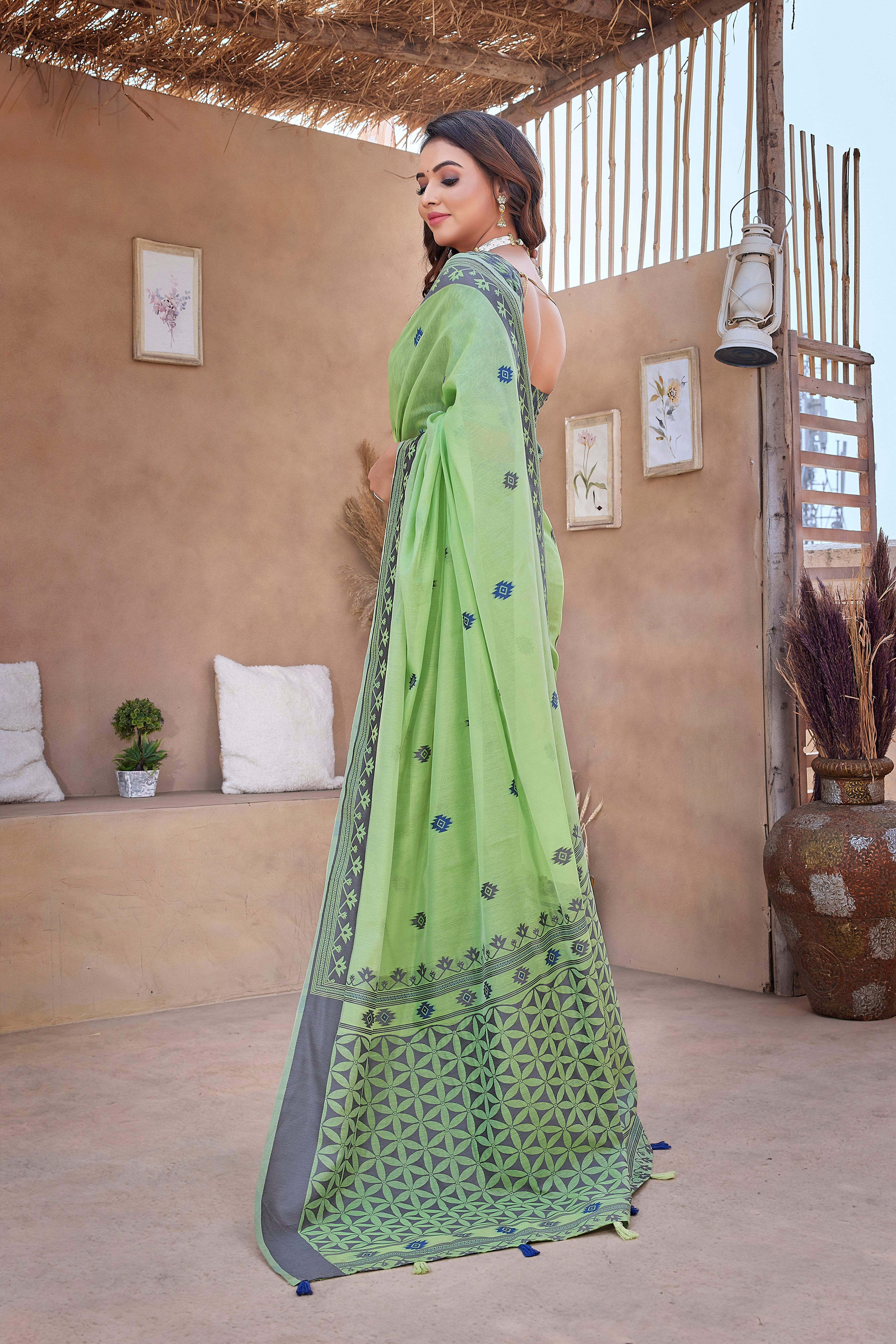 Green Color Handloom Cotton Silk Designer Saree