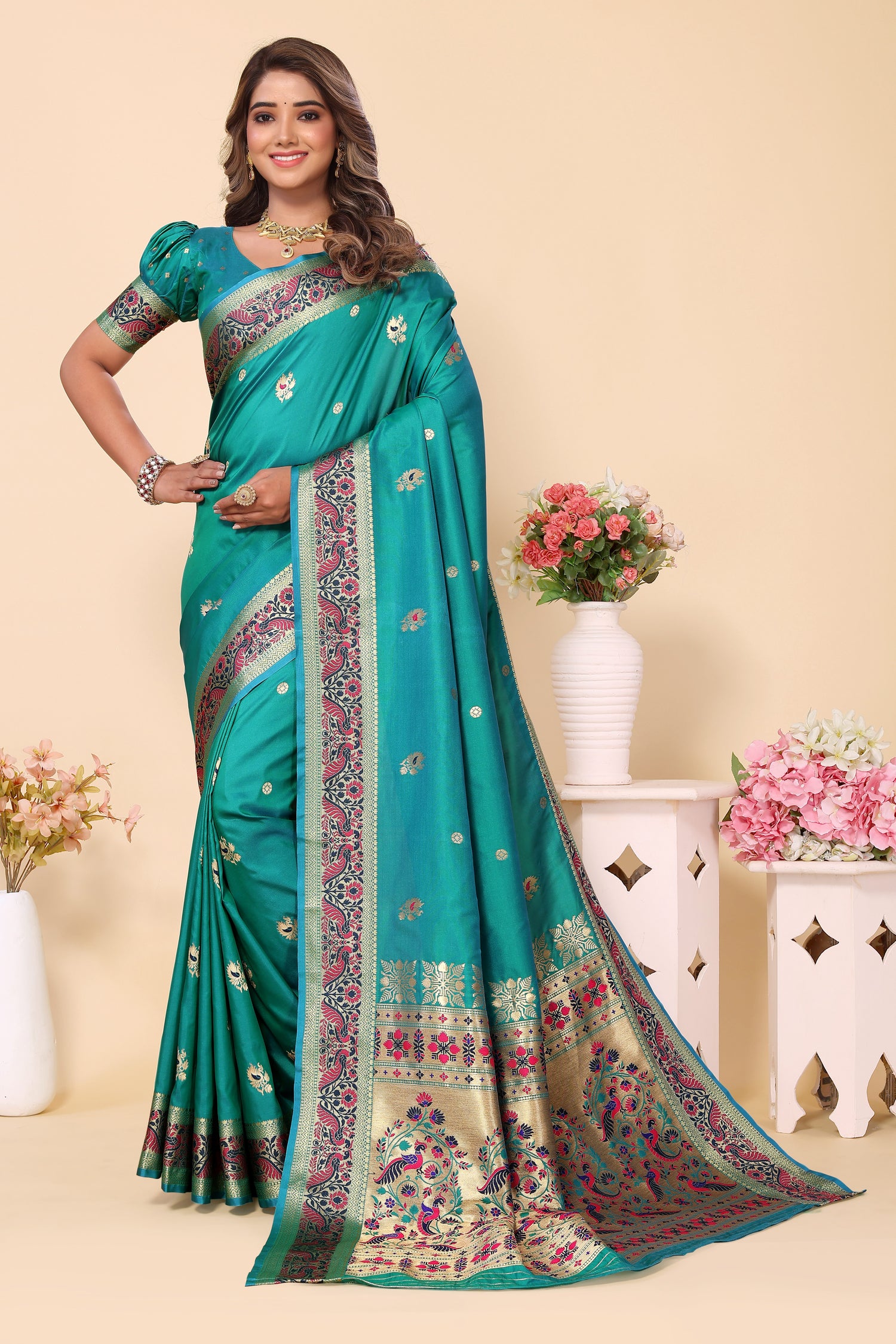 New Design Paithani Silk Blue Color Saree