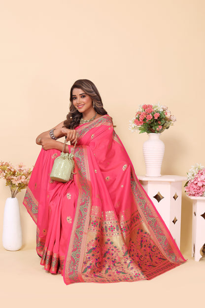 Peach Color Paithani Silk Beautiful Saree