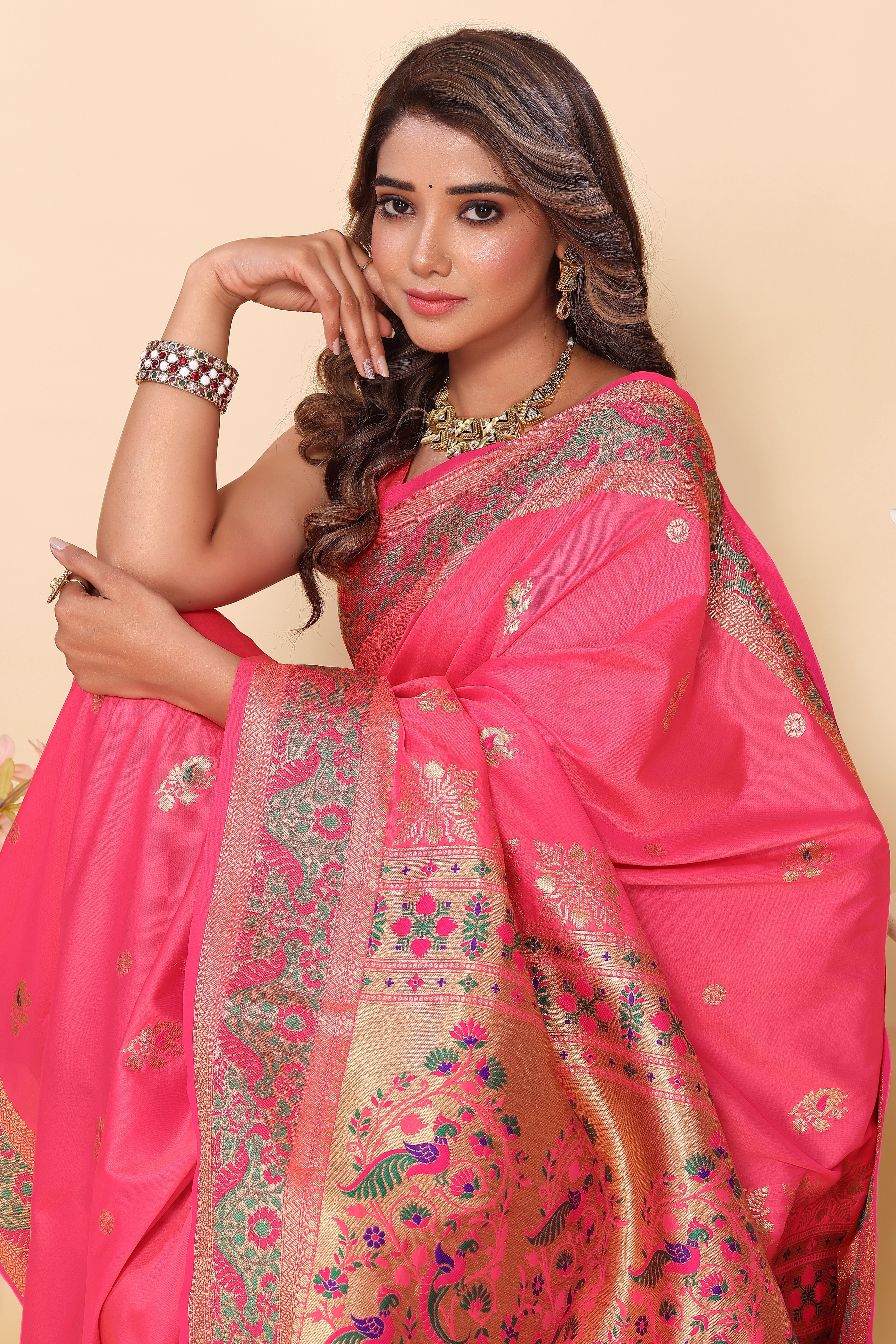 Peach Color Paithani Silk Beautiful Saree