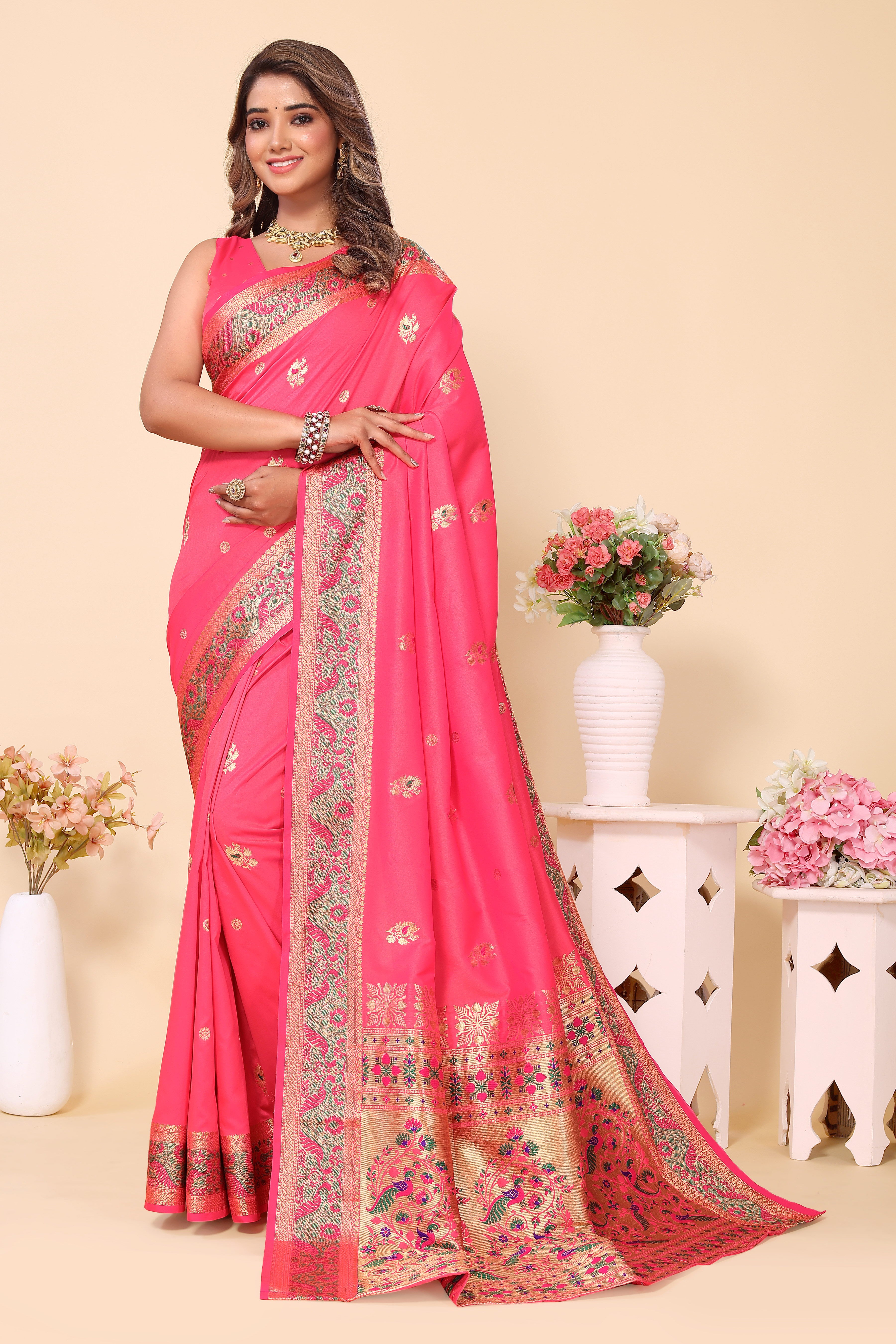 Peach Color Paithani Silk Beautiful Saree