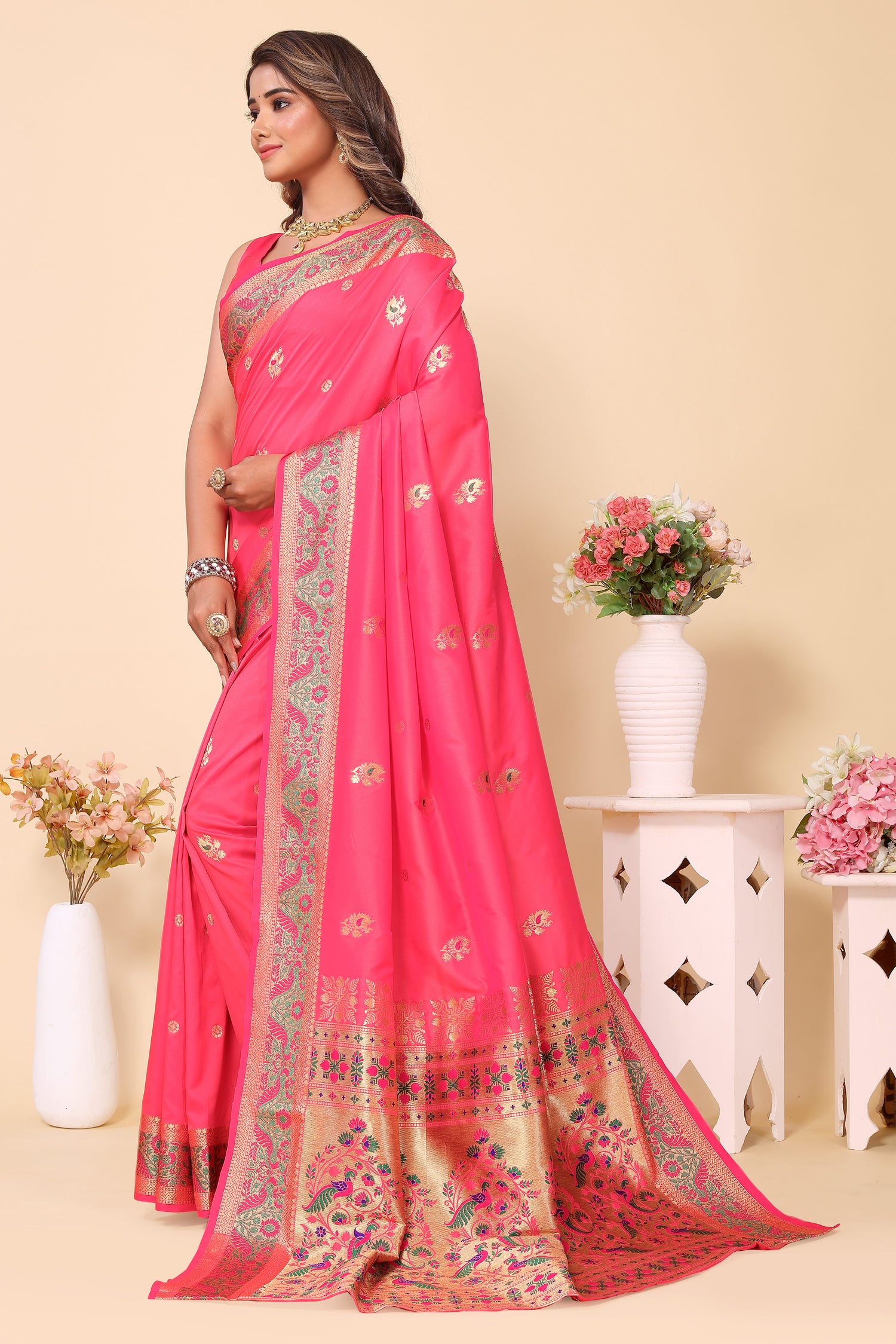 Peach Color Paithani Silk Beautiful Saree