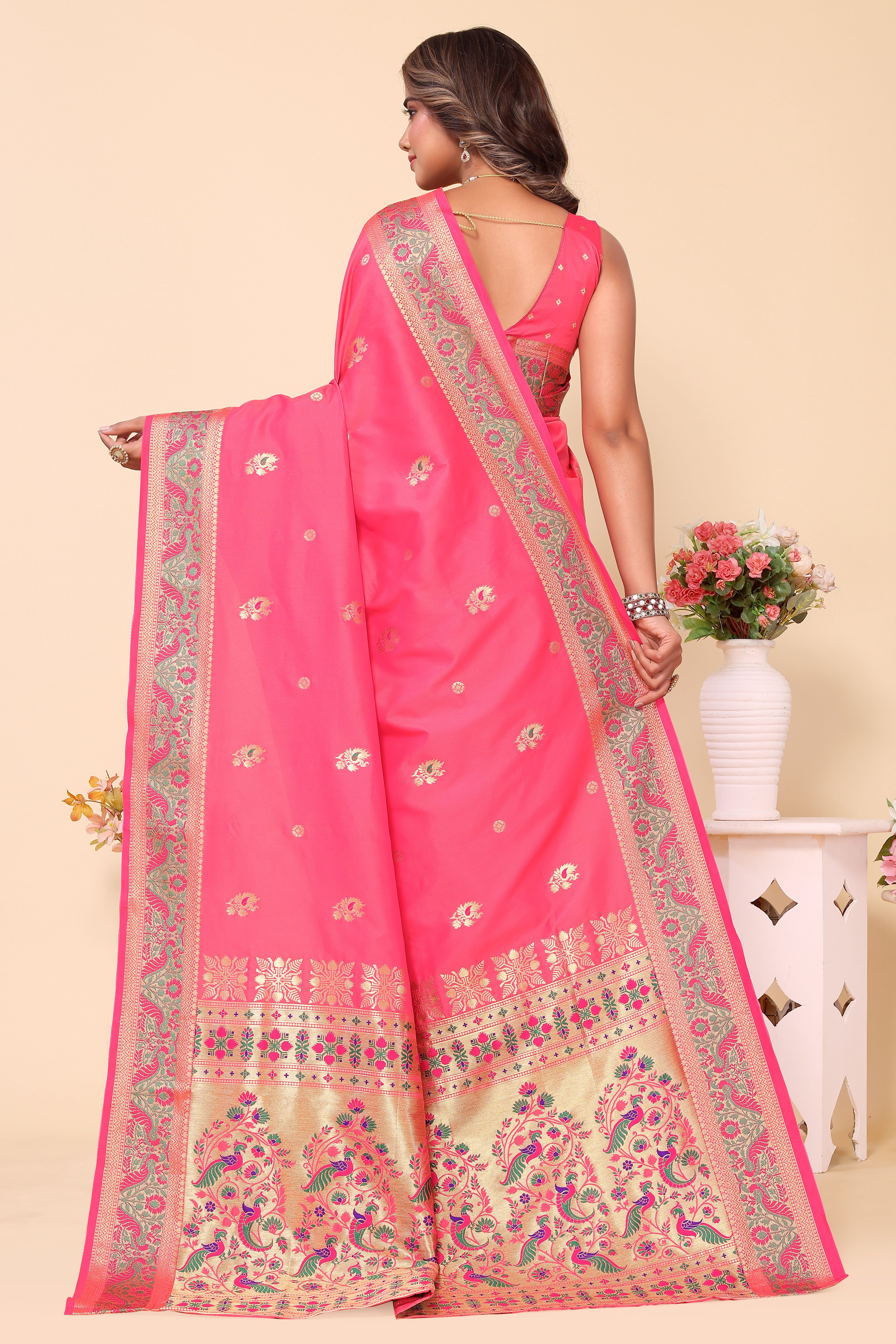 Peach Color Paithani Silk Beautiful Saree