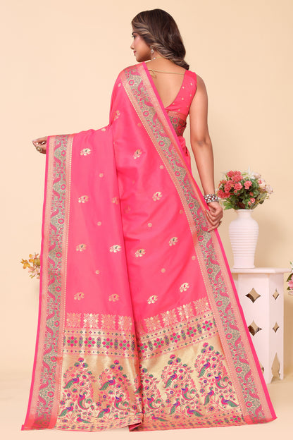 Peach Color Paithani Silk Beautiful Saree